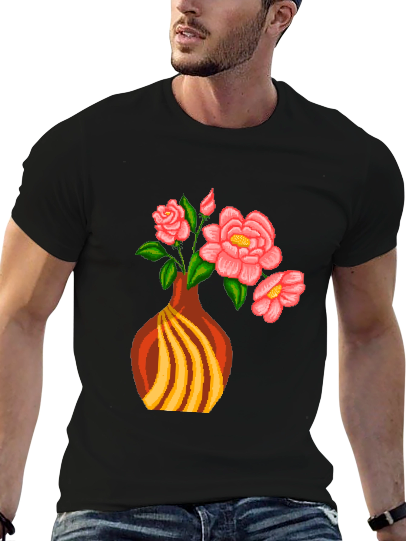 Pixel Art Vase Flowers T-Shirt
