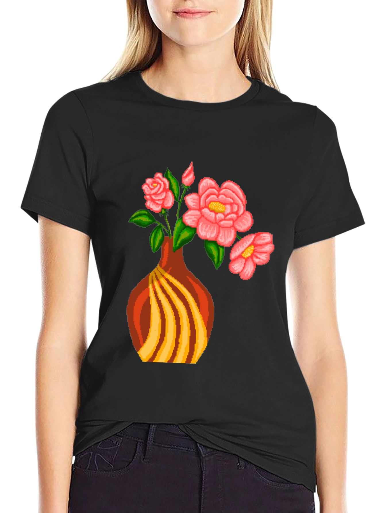 Pixel Art Vase Flowers T-Shirt