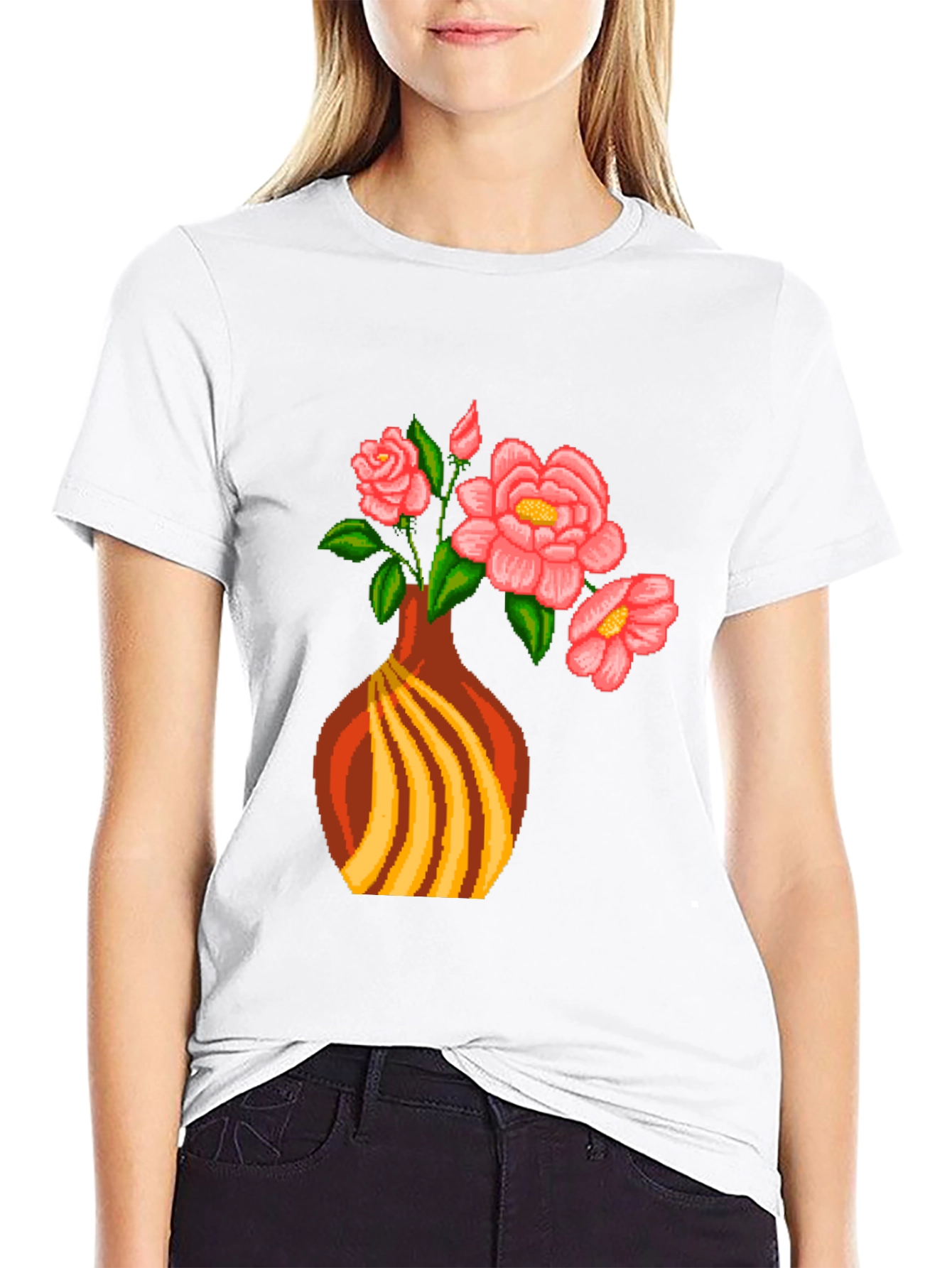 Pixel Art Vase Flowers T-Shirt