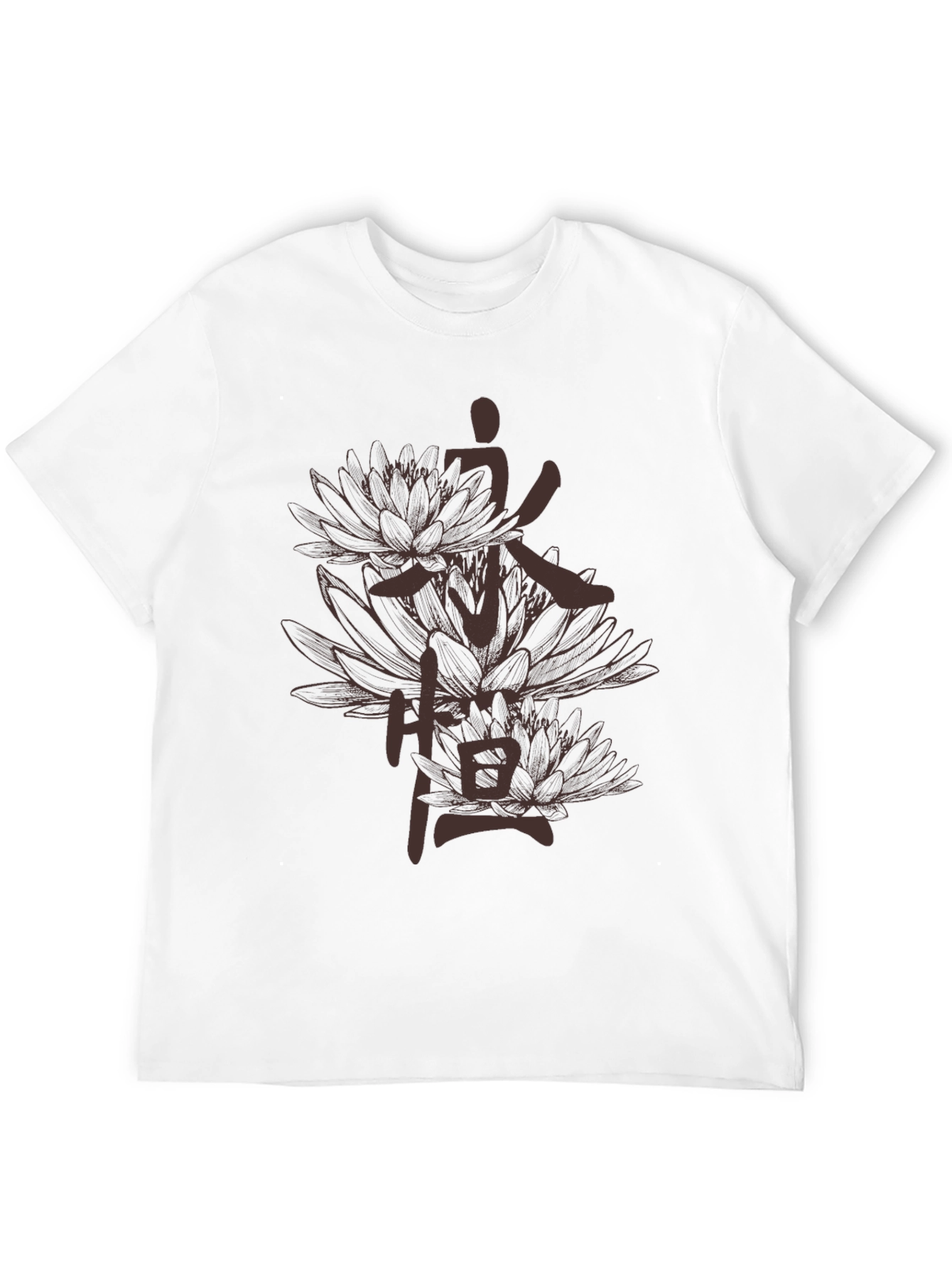 Black T-Shirt with Floral Kanji Design