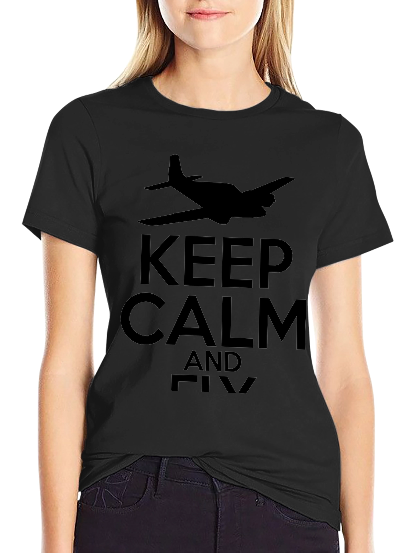 Keep Calm and Fly Black T-Shirt