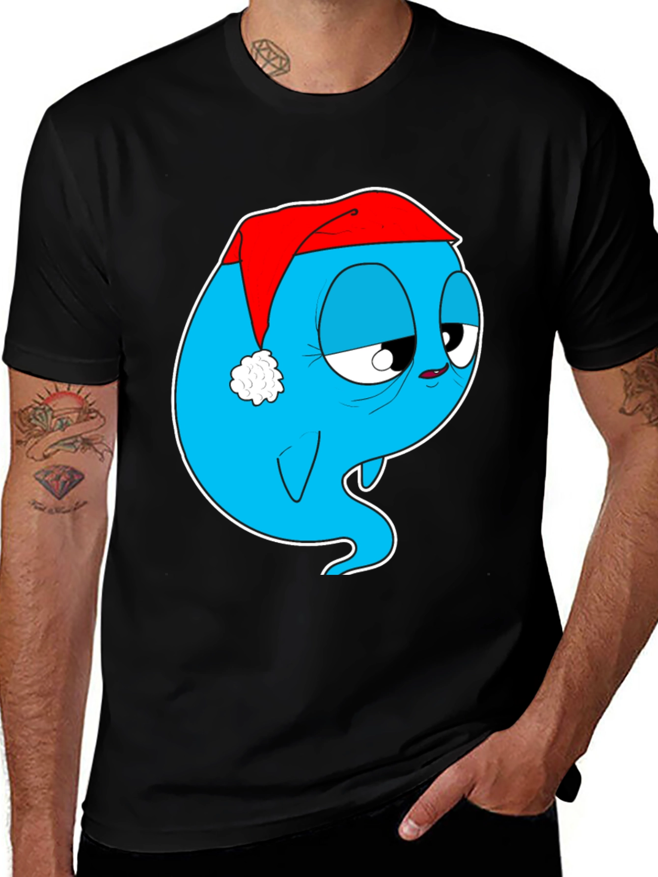 Cartoon Ghost in Santa Hat Graphic Tee