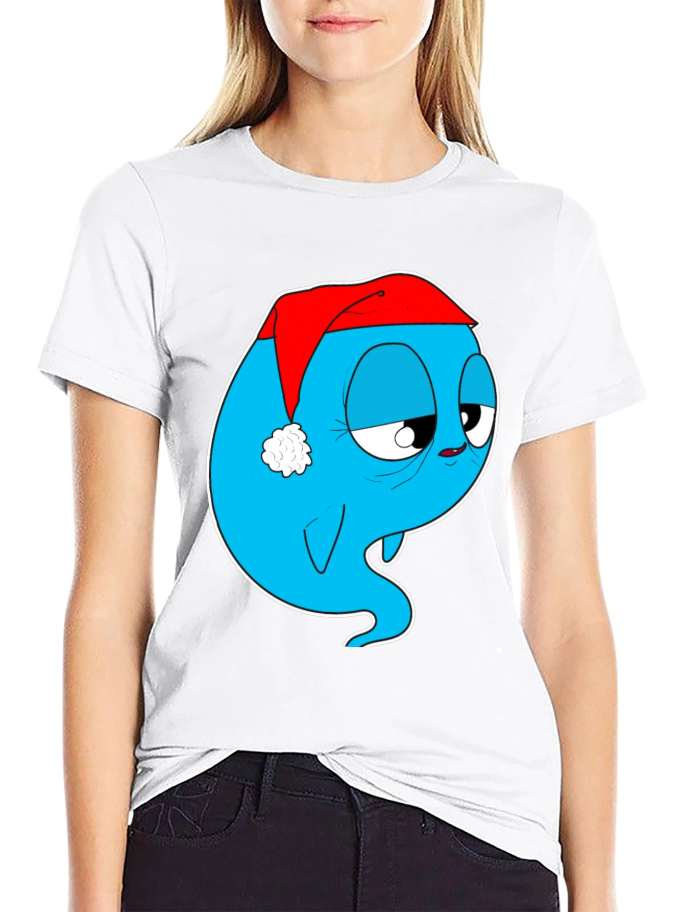 Cartoon Ghost in Santa Hat Graphic Tee