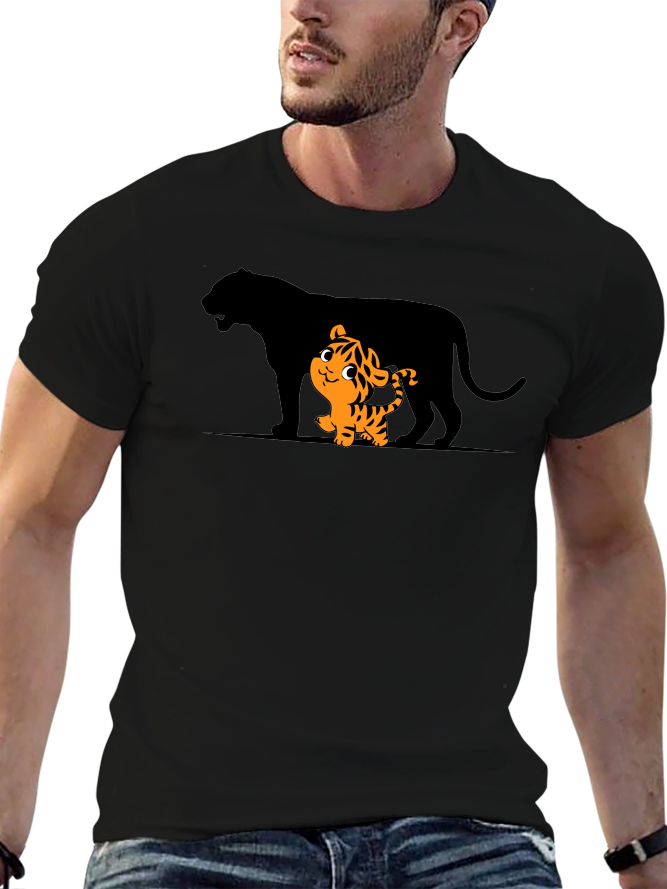 Tiger Cub & Shadow Graphic T-Shirt - Black