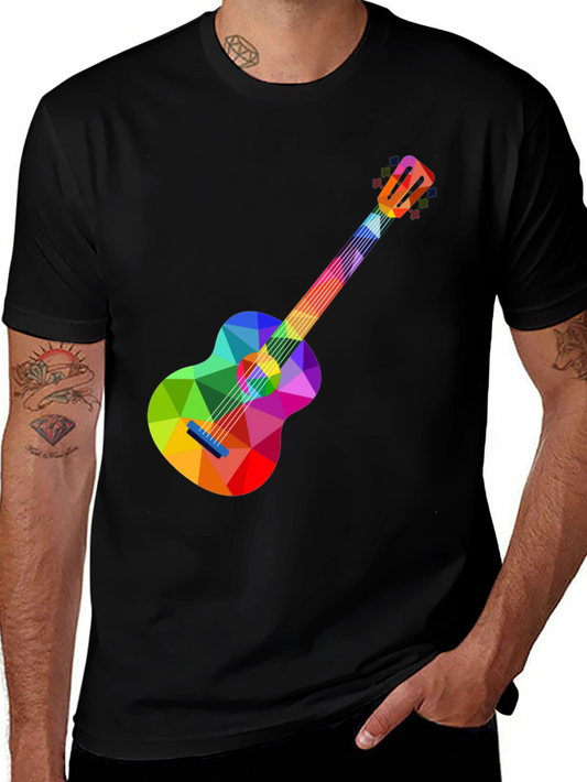 Colorful Geometric Guitar Graphic Tee - Stylish Music Lover T-Shirt