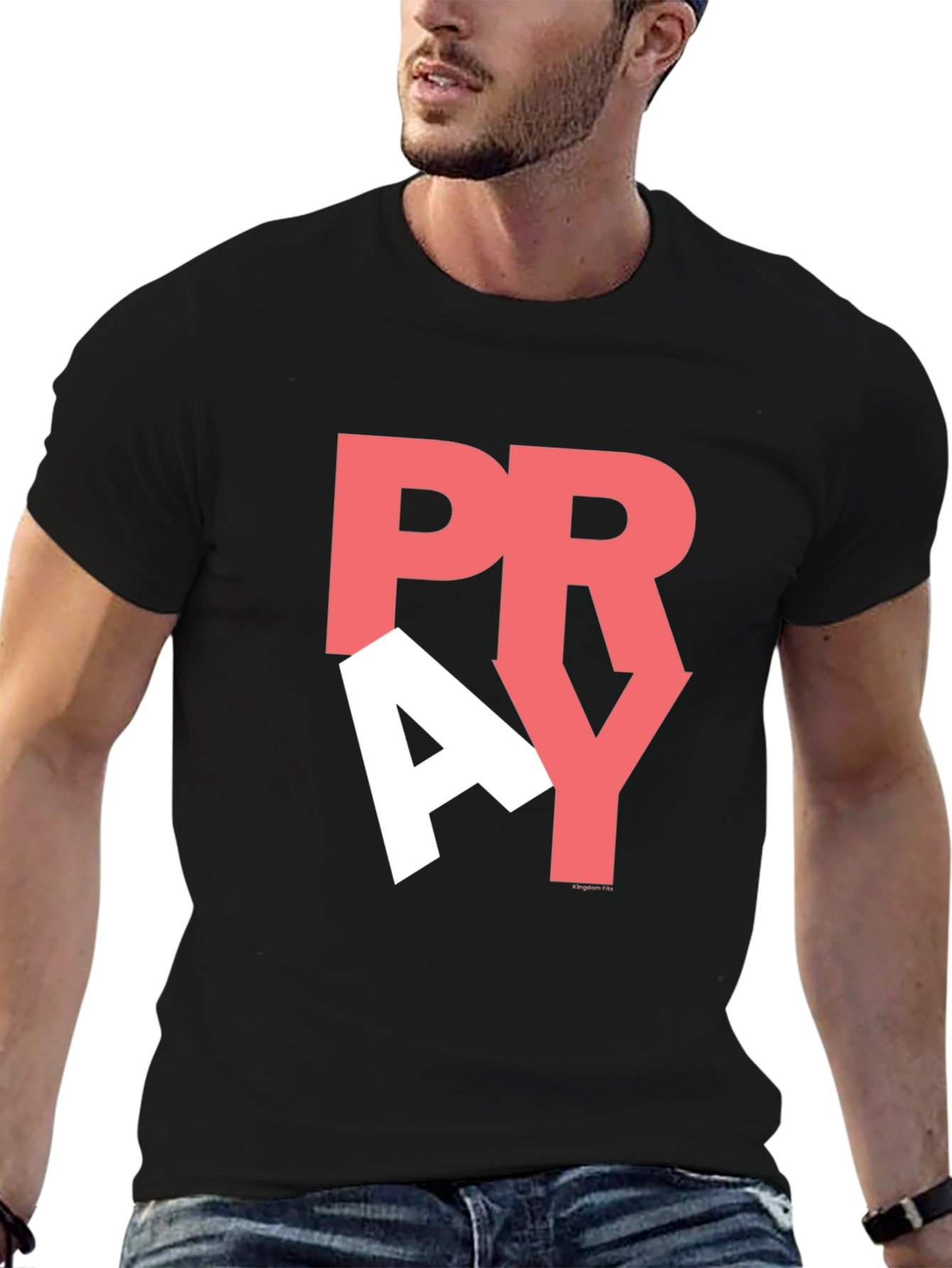 Pray Graphic Print T-Shirt - Black