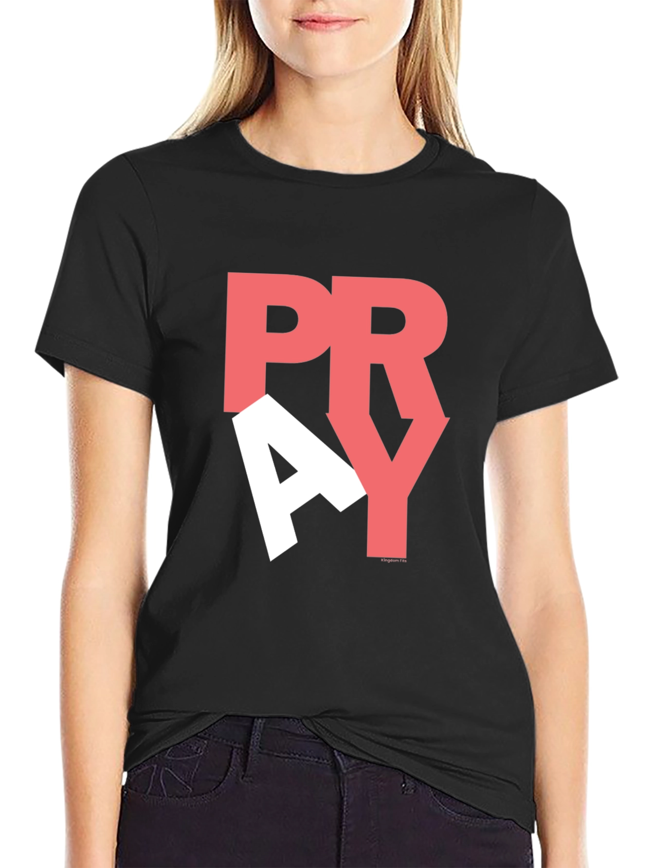 Pray Graphic Print T-Shirt - Black