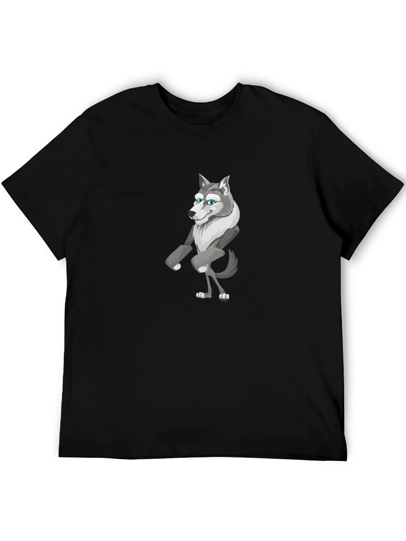 Cartoon Wolf Graphic Tee - Black Unisex Shirt