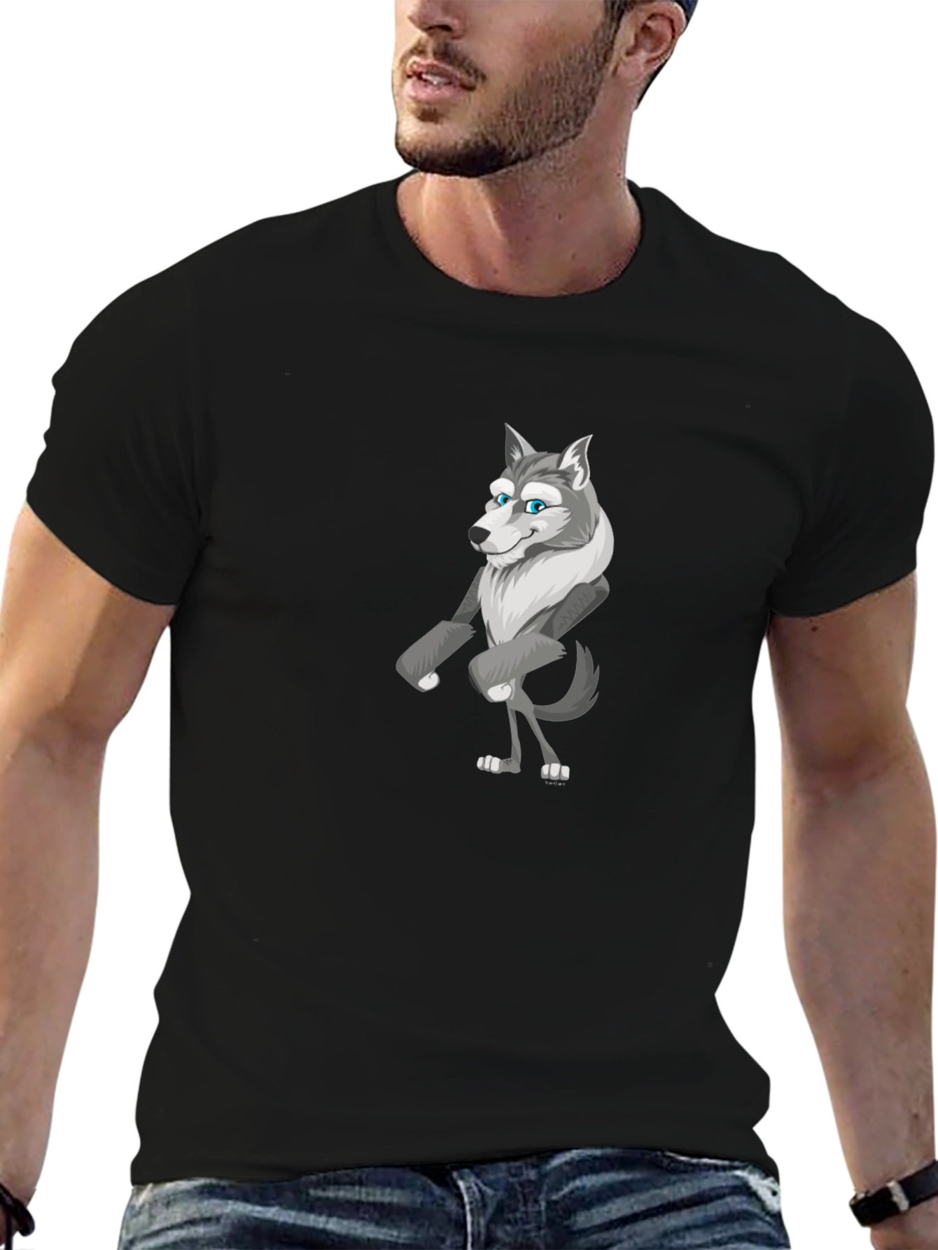 Cartoon Wolf Graphic Tee - Black Unisex Shirt