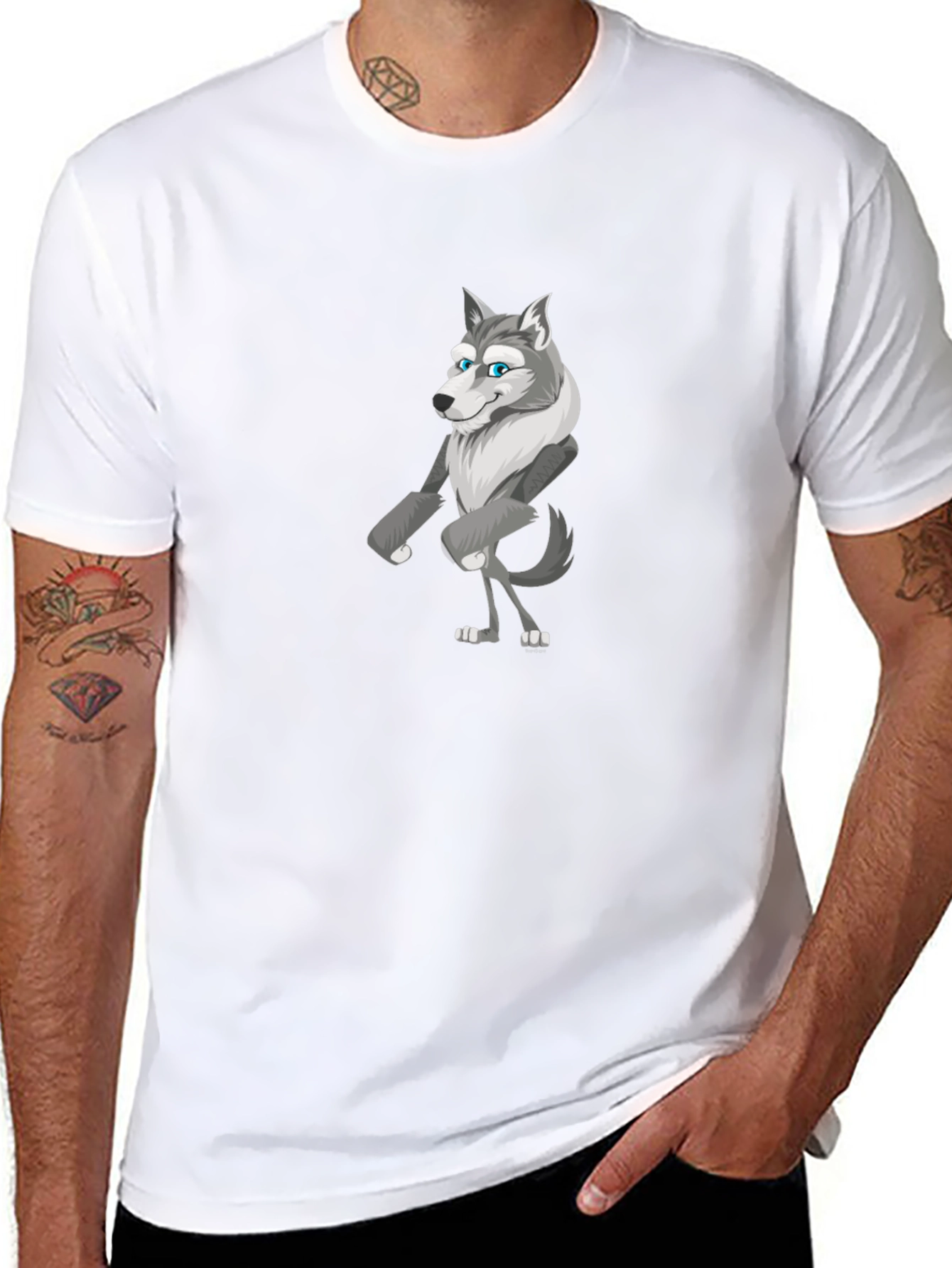 Cartoon Wolf Graphic Tee - Black Unisex Shirt