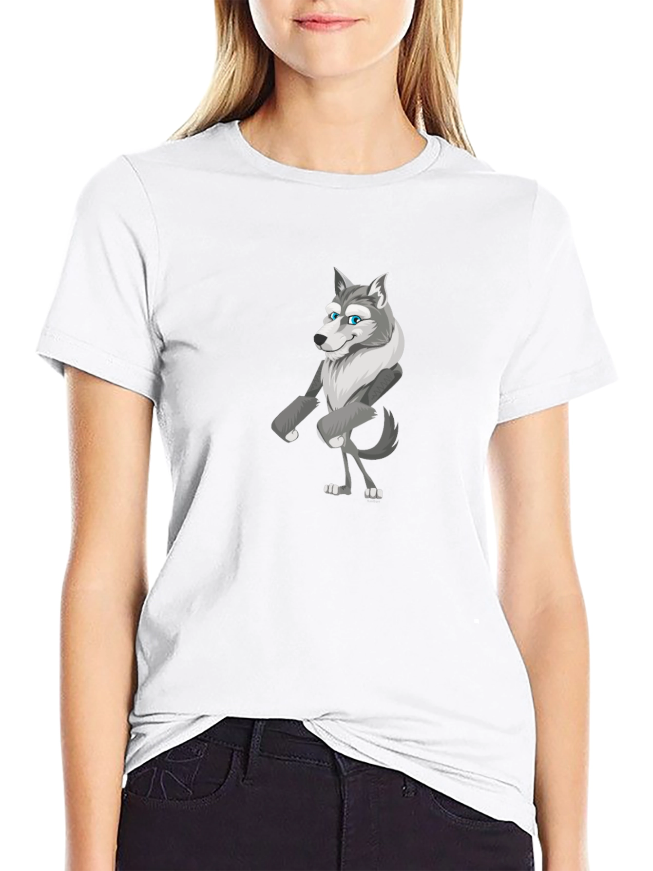 Cartoon Wolf Graphic Tee - Black Unisex Shirt