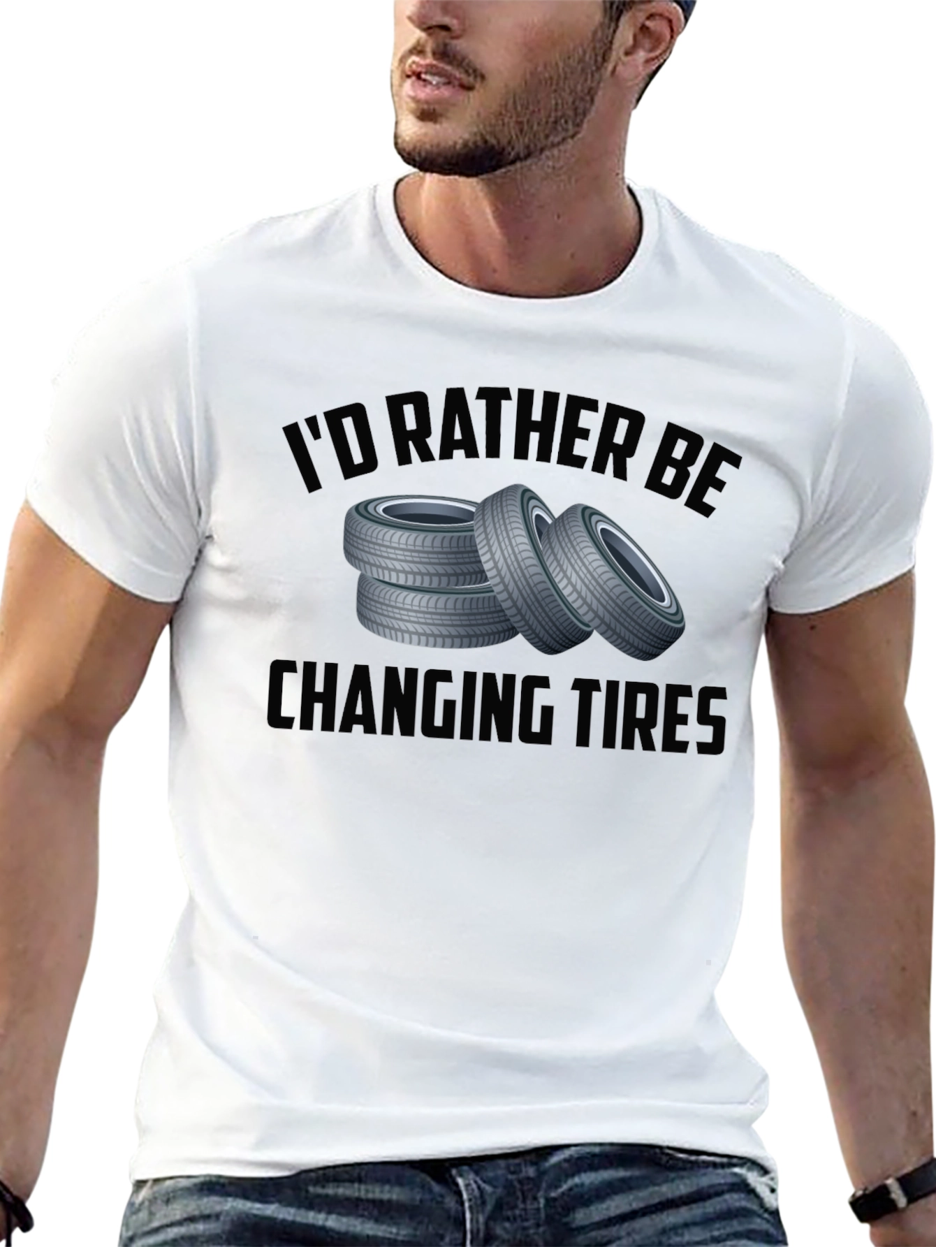Id Rather Be Changing Tires Black T-Shirt