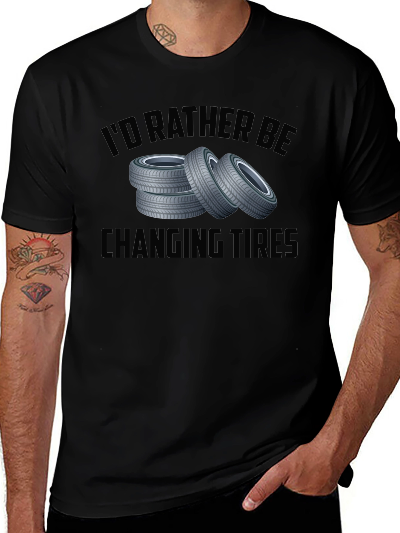 Id Rather Be Changing Tires Black T-Shirt