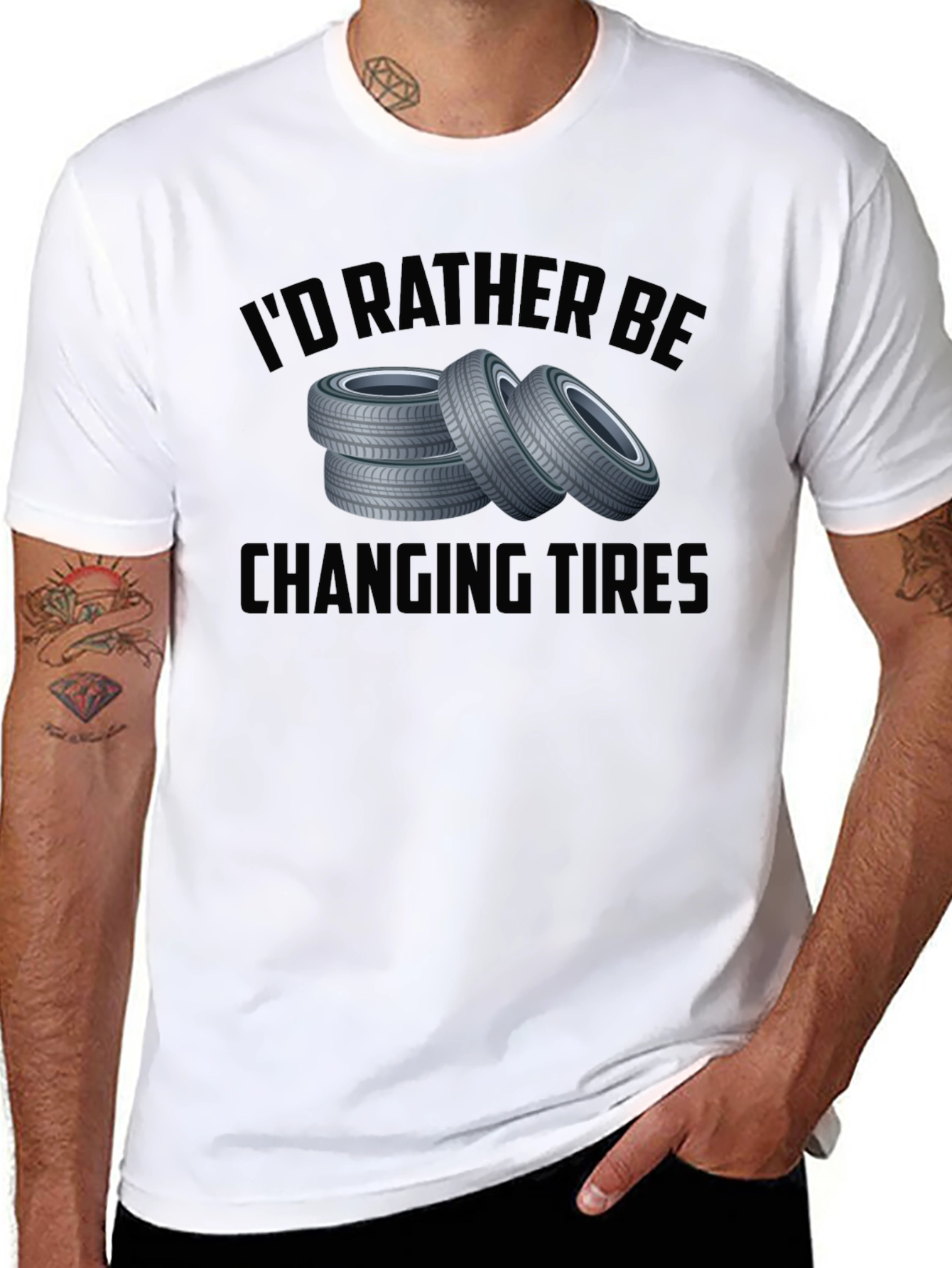 Id Rather Be Changing Tires Black T-Shirt