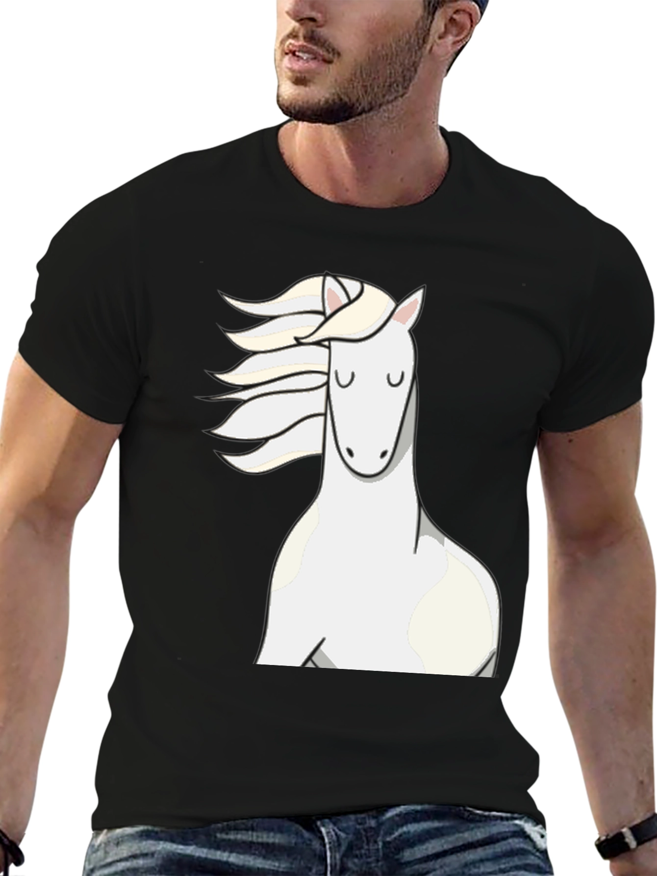 Black T-Shirt with Horse Graphic