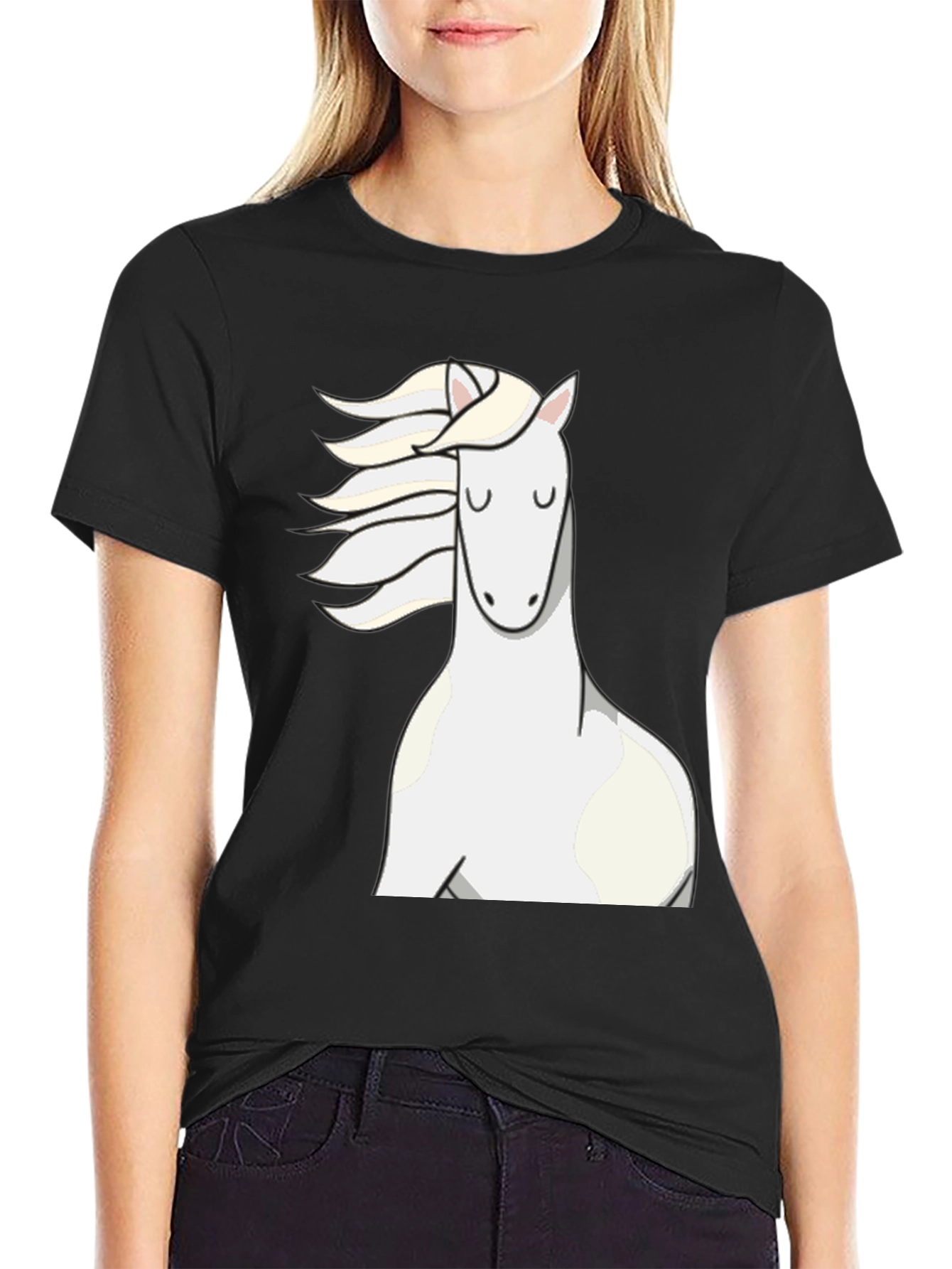 Black T-Shirt with Horse Graphic