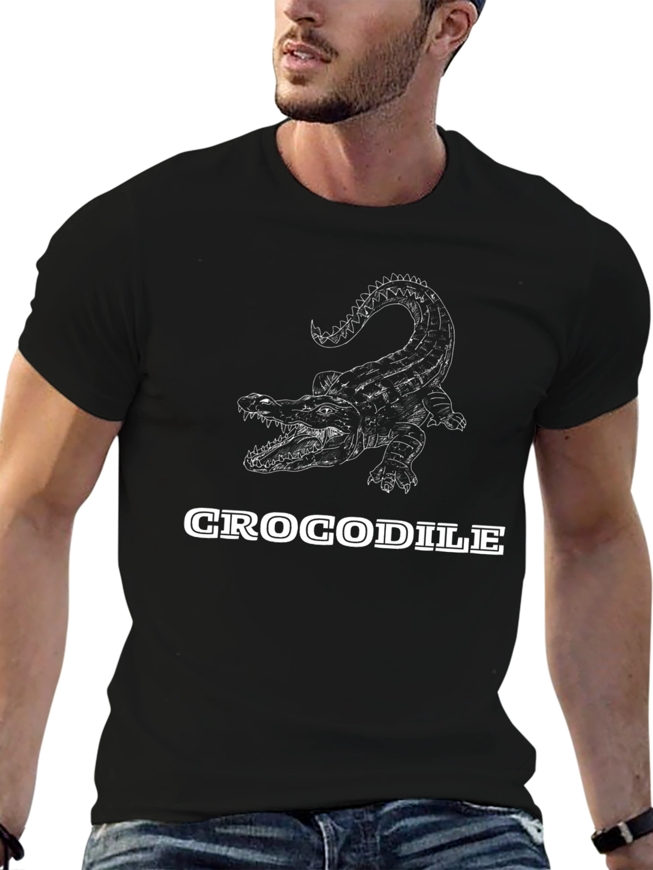Crocodile Graphic Print Black T-Shirt