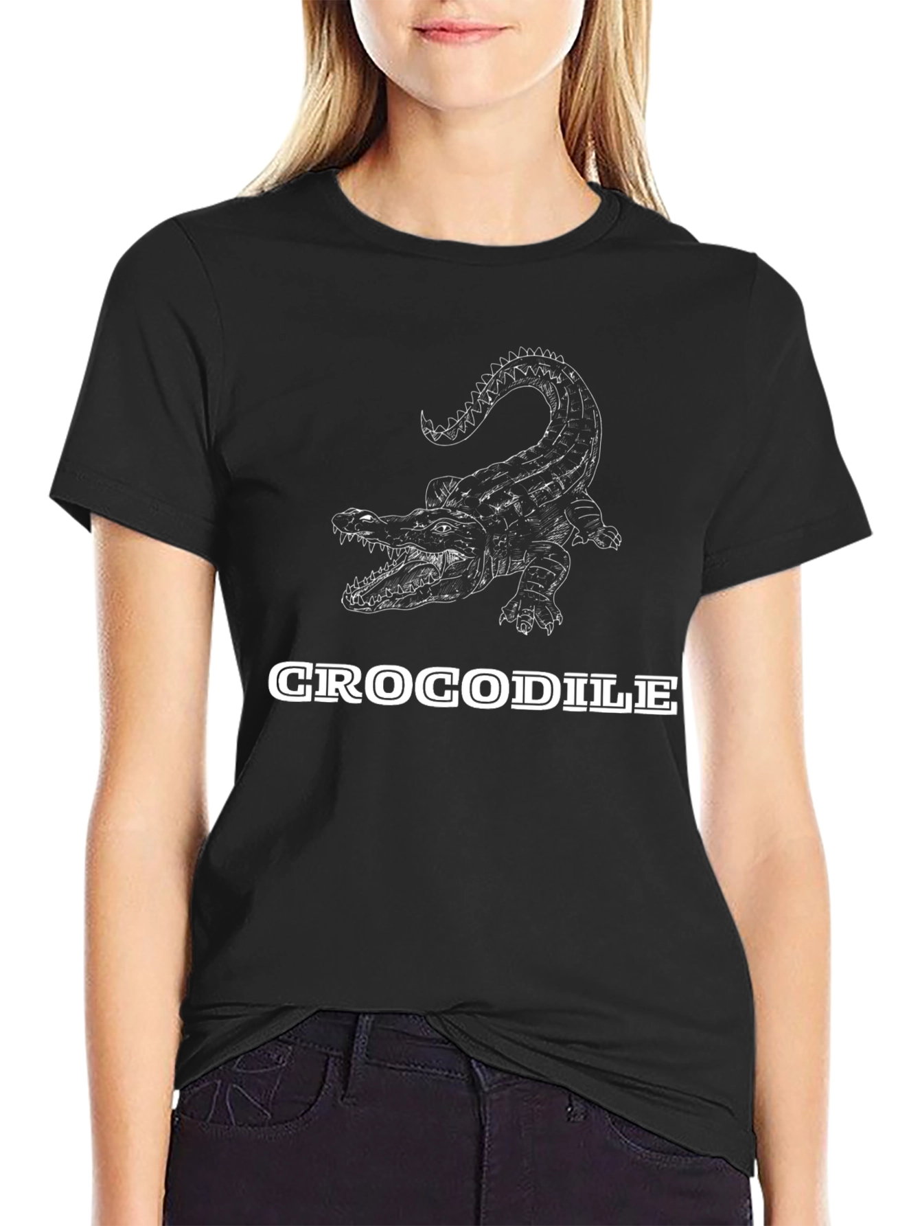 Crocodile Graphic Print Black T-Shirt