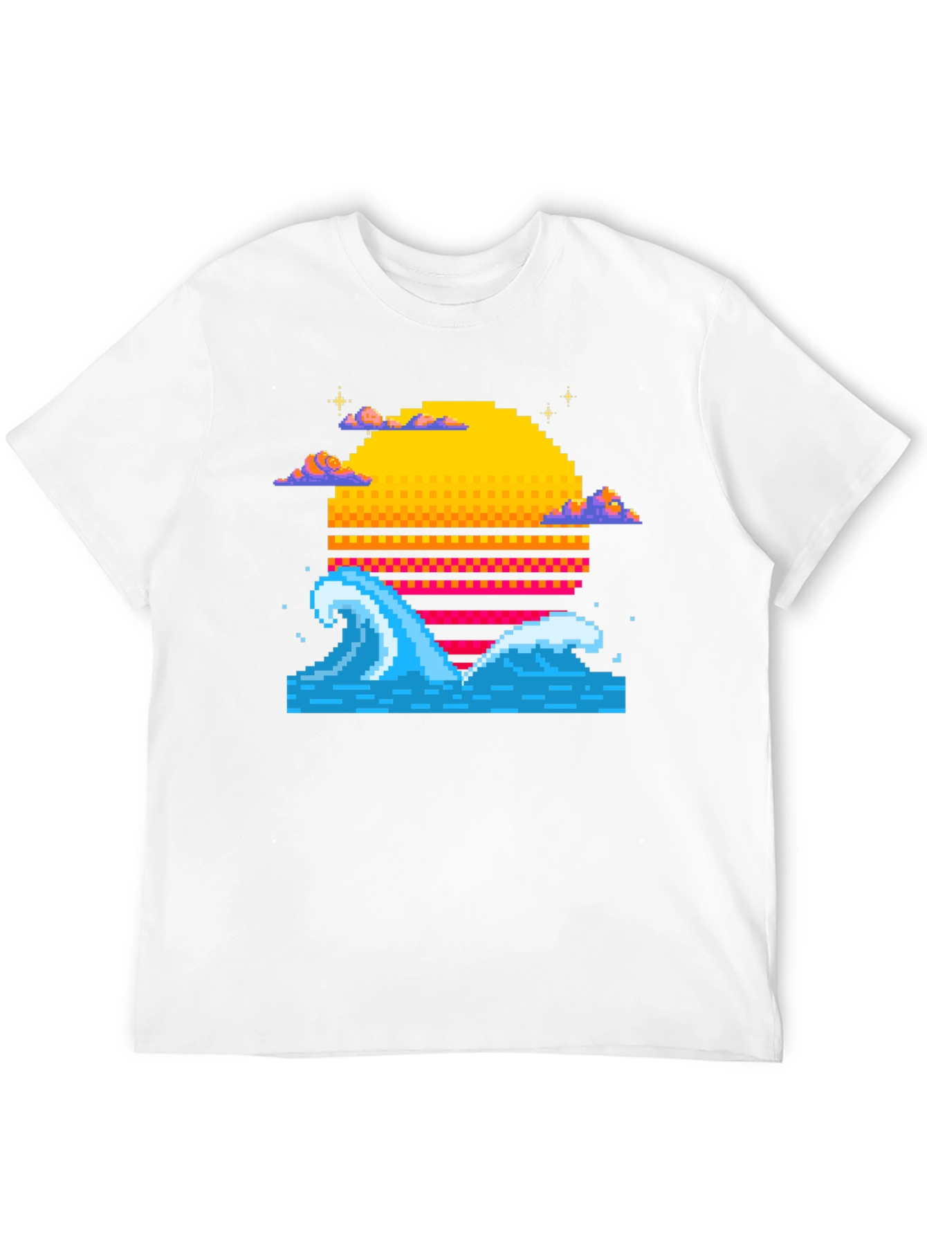 Pixel Wave Sunset Black T-Shirt