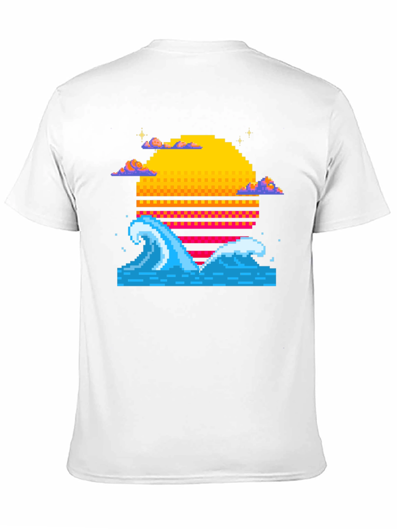 Pixel Wave Sunset Black T-Shirt