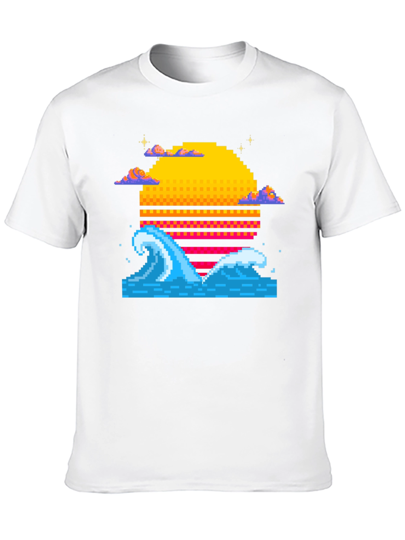 Pixel Wave Sunset Black T-Shirt