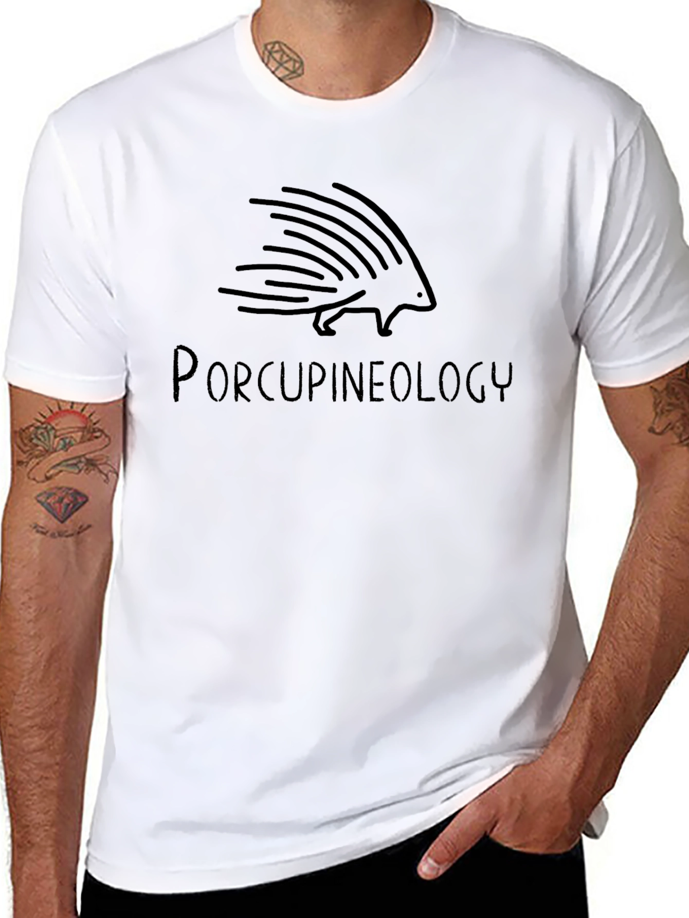 Porcupineology Graphic T-Shirt - Black Crew Neck Tee