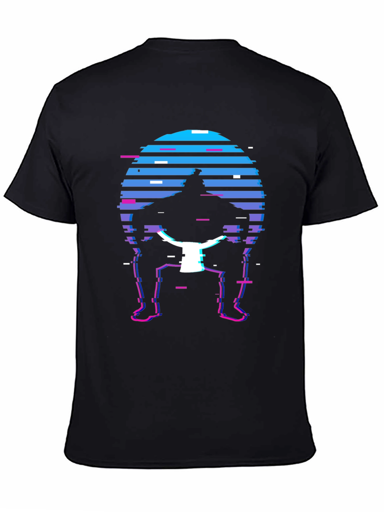 Retro Sumo Wrestler T-Shirt - Glitch Style