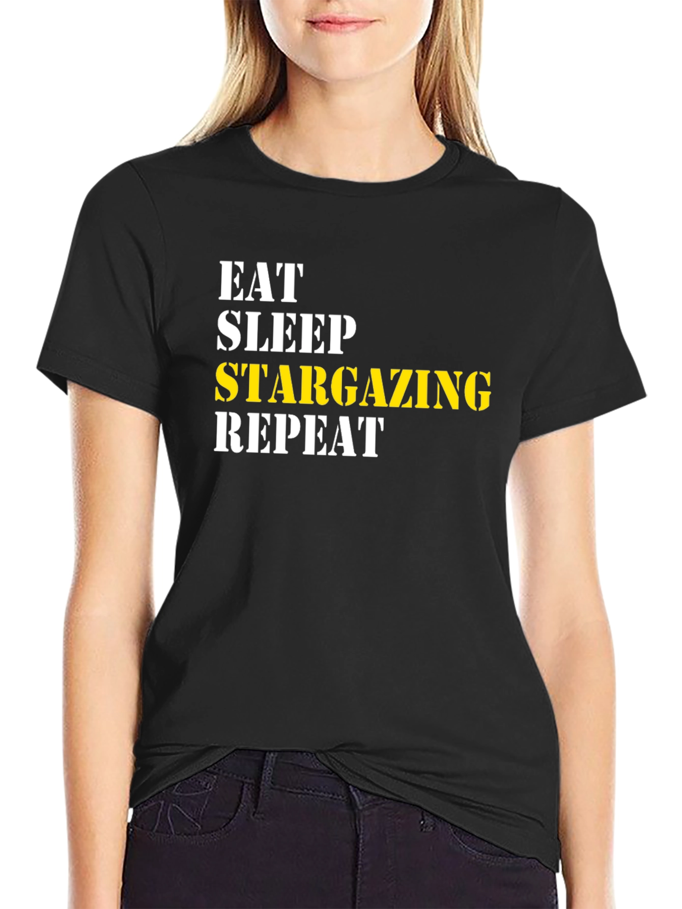 Eat Sleep Stargazing Repeat Black T-Shirt