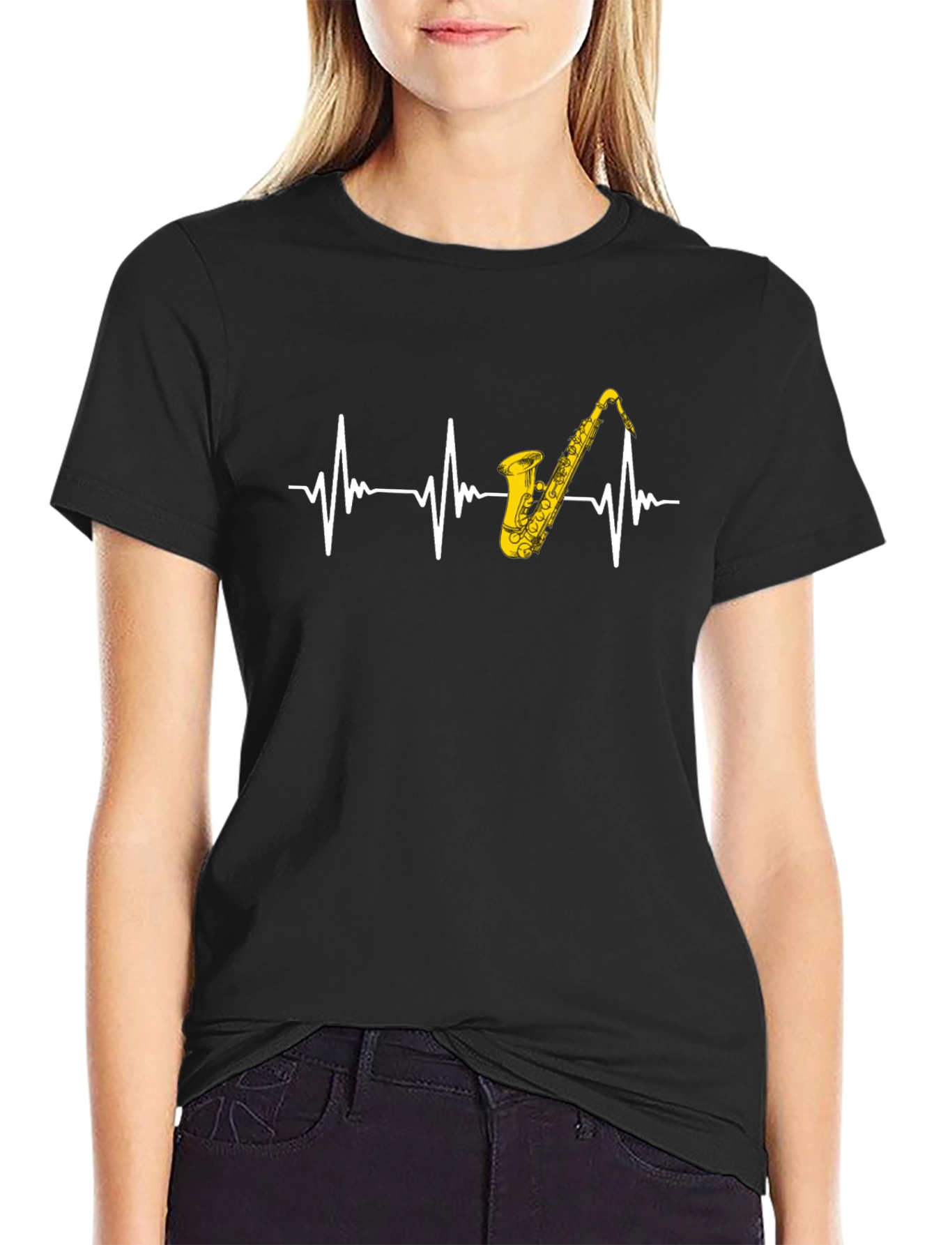 Saxophone Heartbeat Black T-Shirt