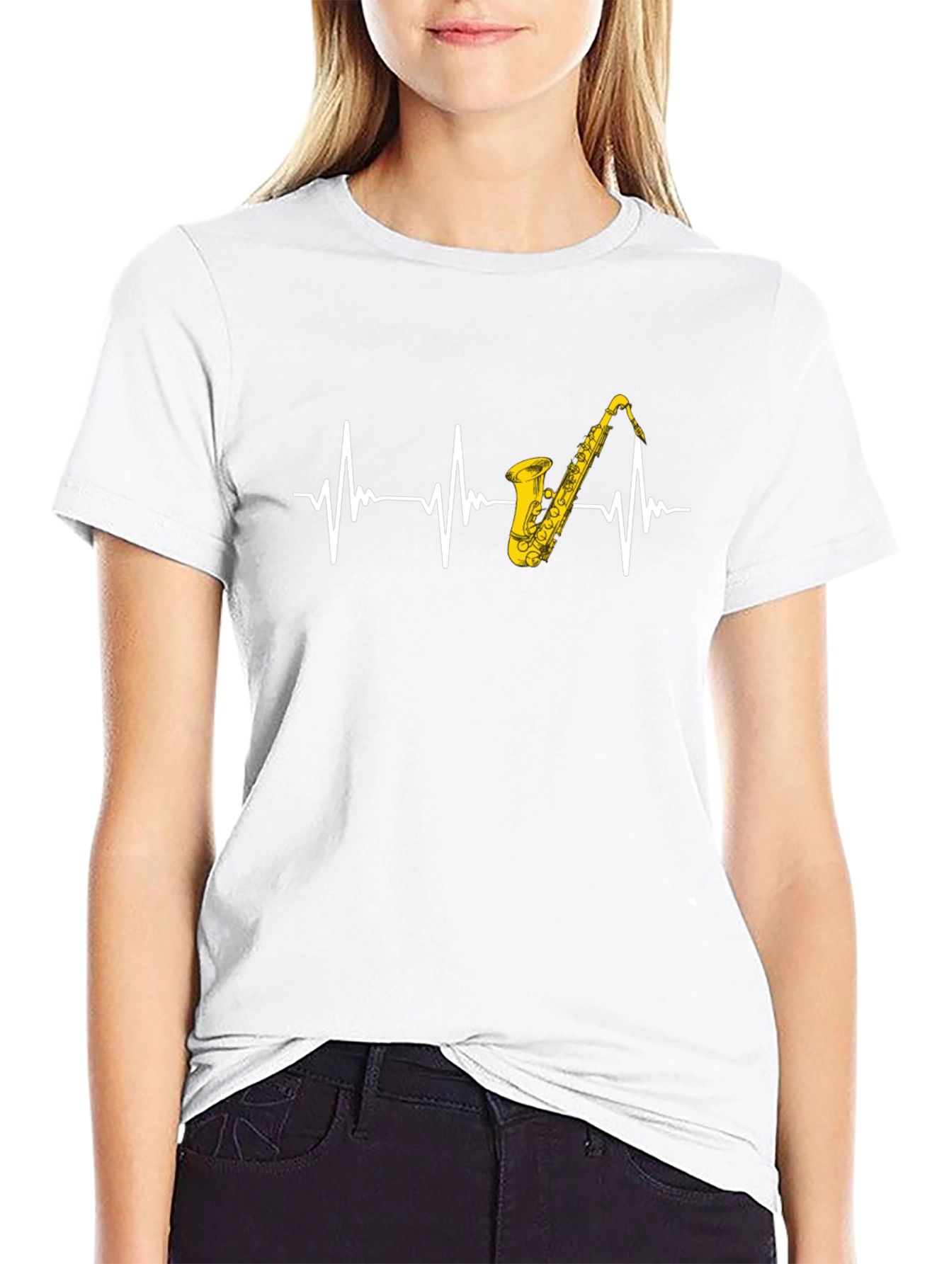 Saxophone Heartbeat Black T-Shirt