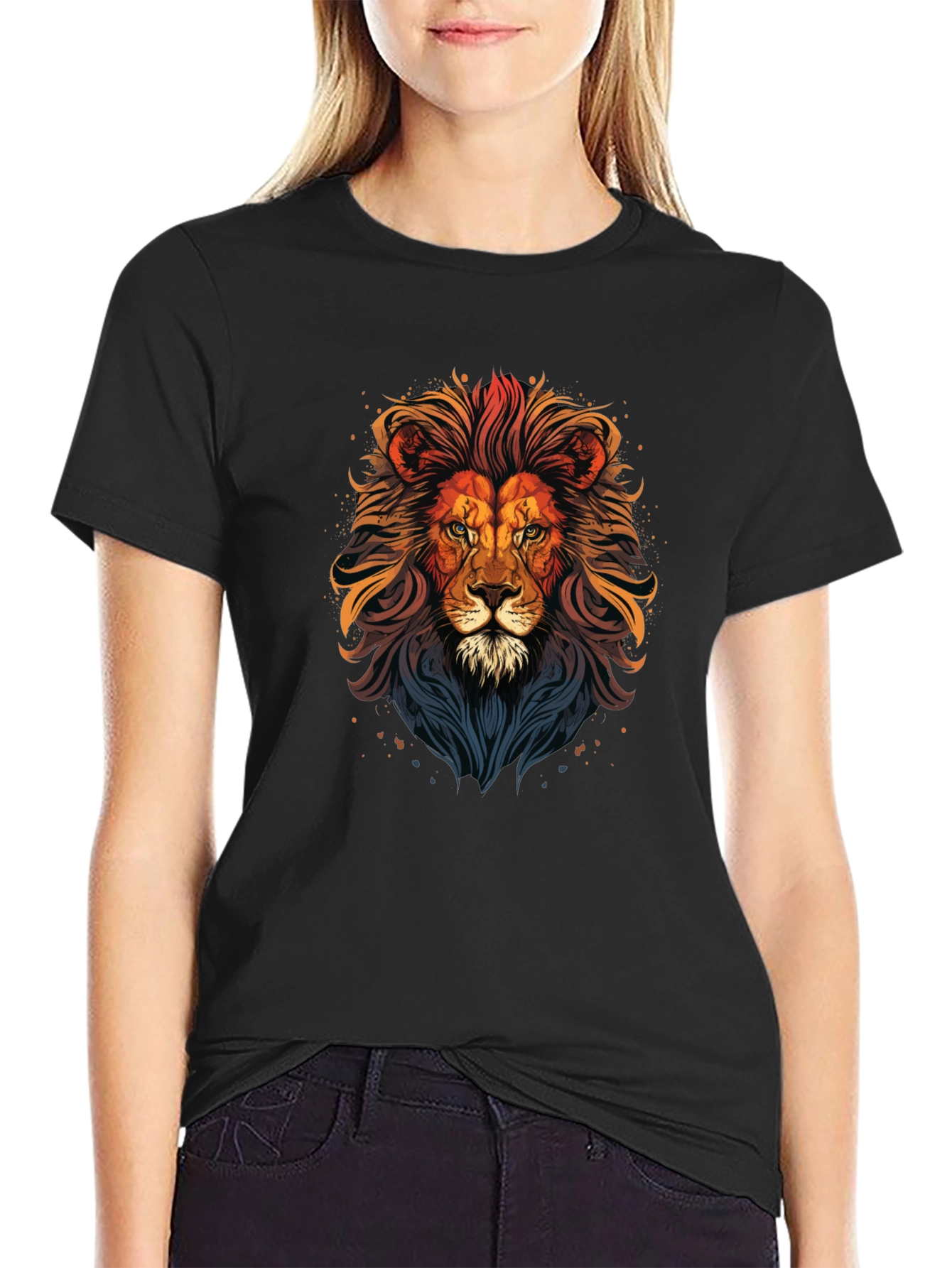 Lion Graphic Print T-Shirt - Mens Black Tee