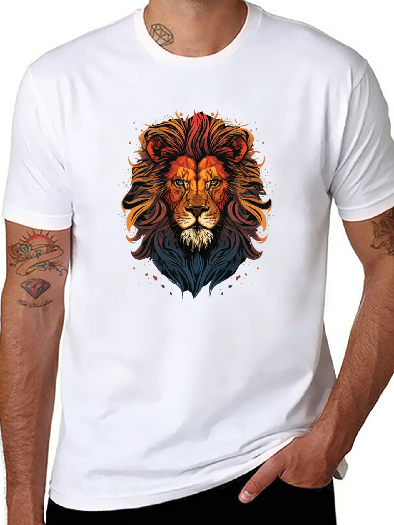 Lion Graphic Print T-Shirt - Mens Black Tee