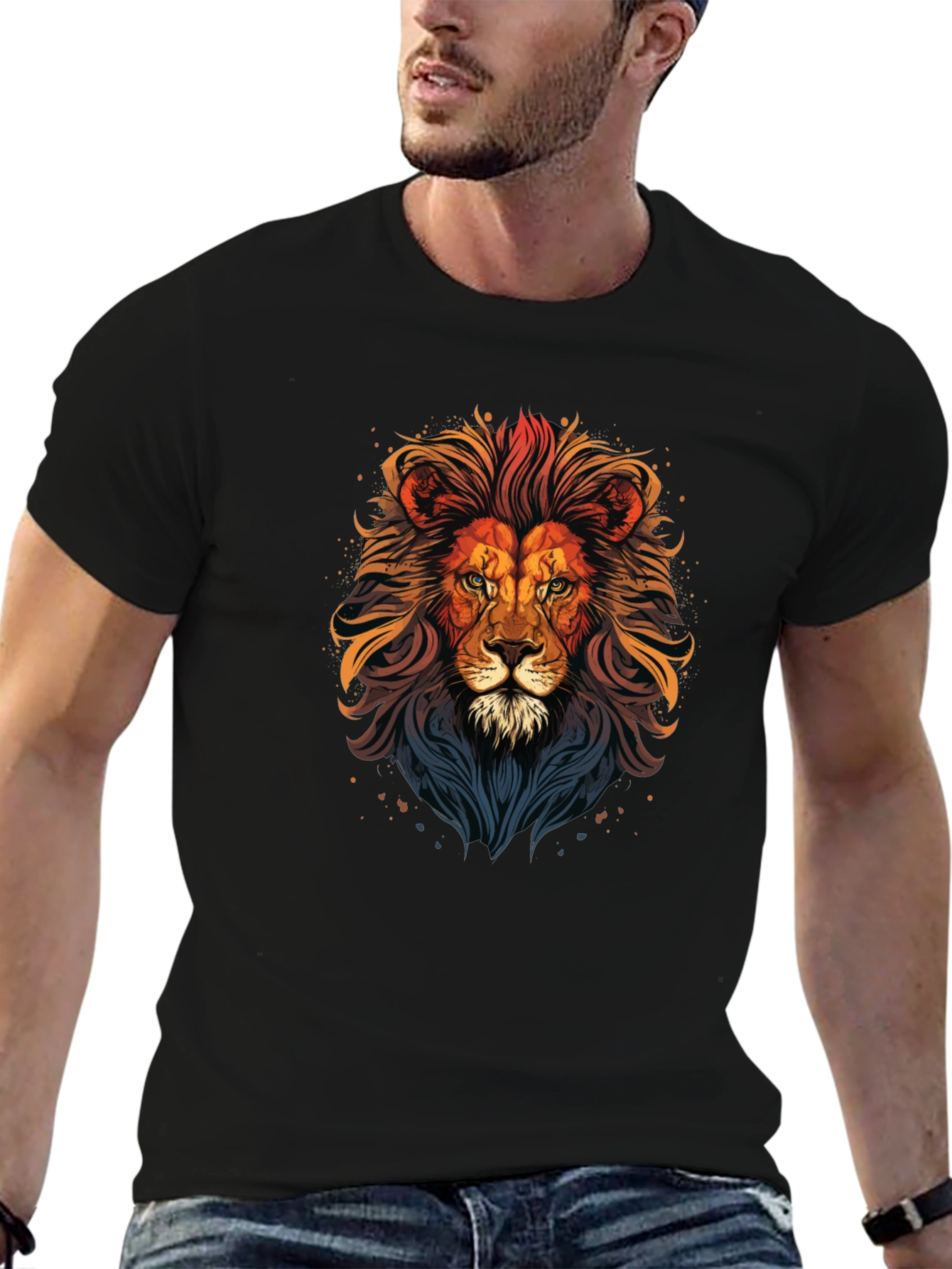 Lion Graphic Print T-Shirt - Mens Black Tee