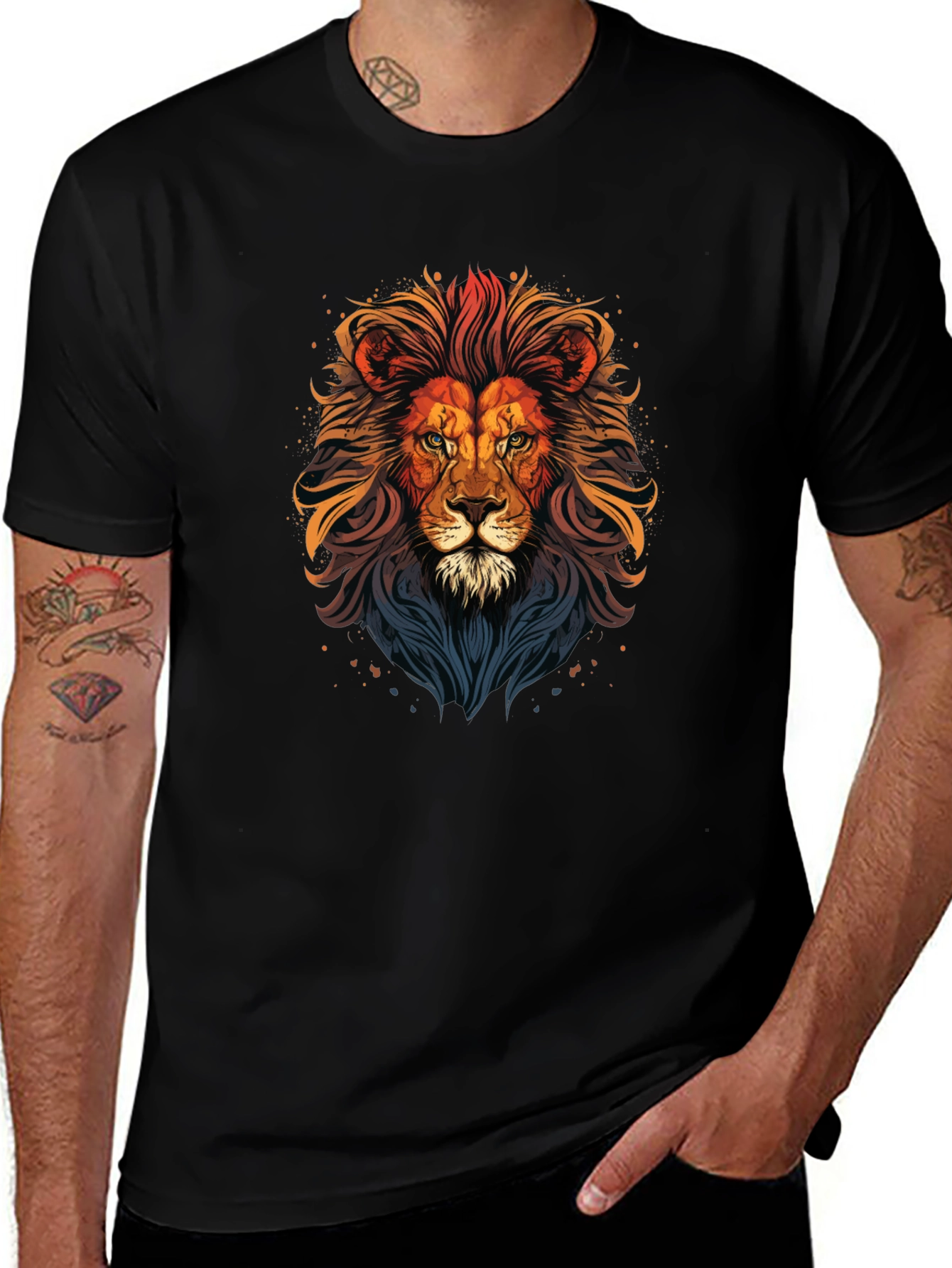 Lion Graphic Print T-Shirt - Mens Black Tee