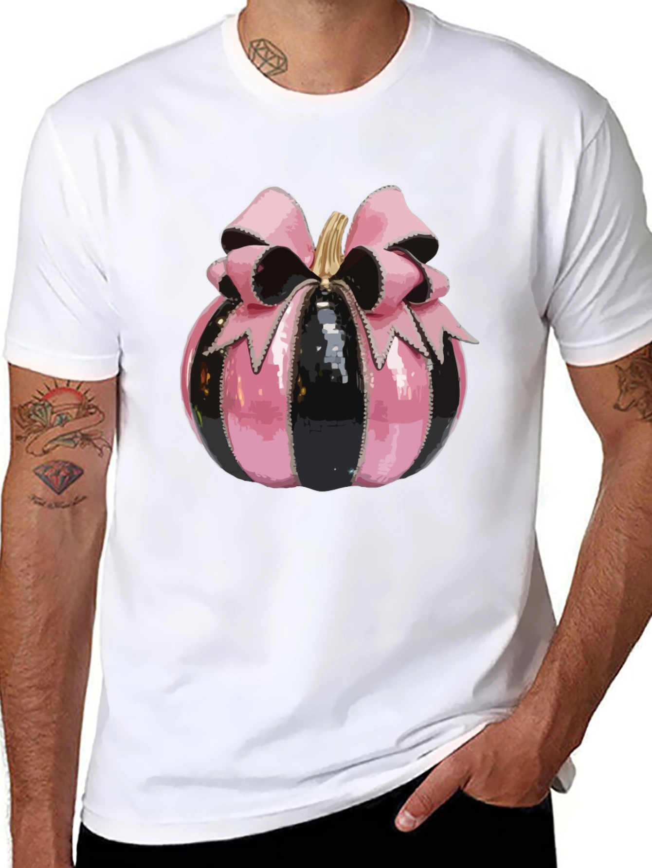 Pink & Black Pumpkin Bow T-Shirt - Halloween Style