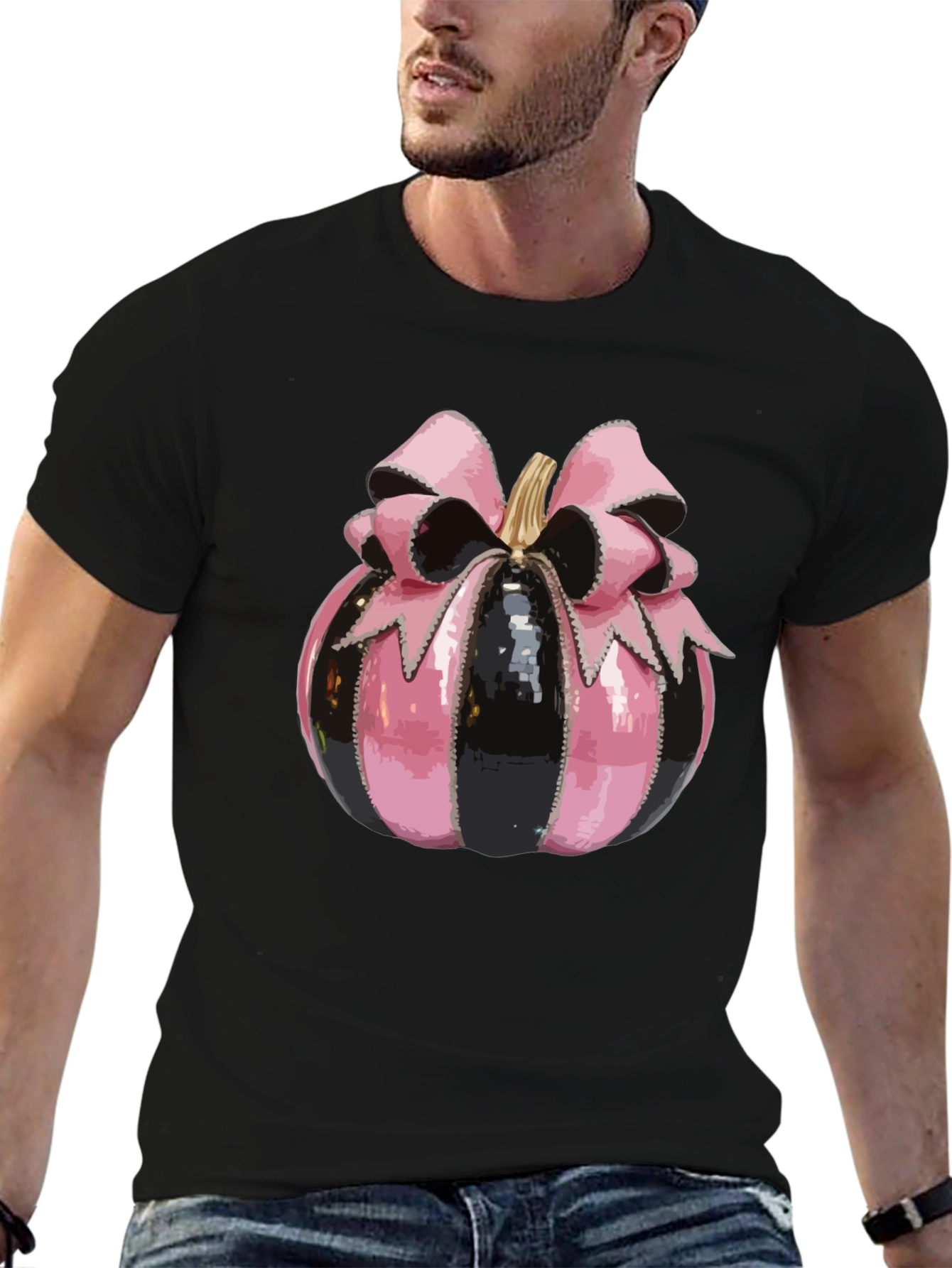 Pink & Black Pumpkin Bow T-Shirt - Halloween Style