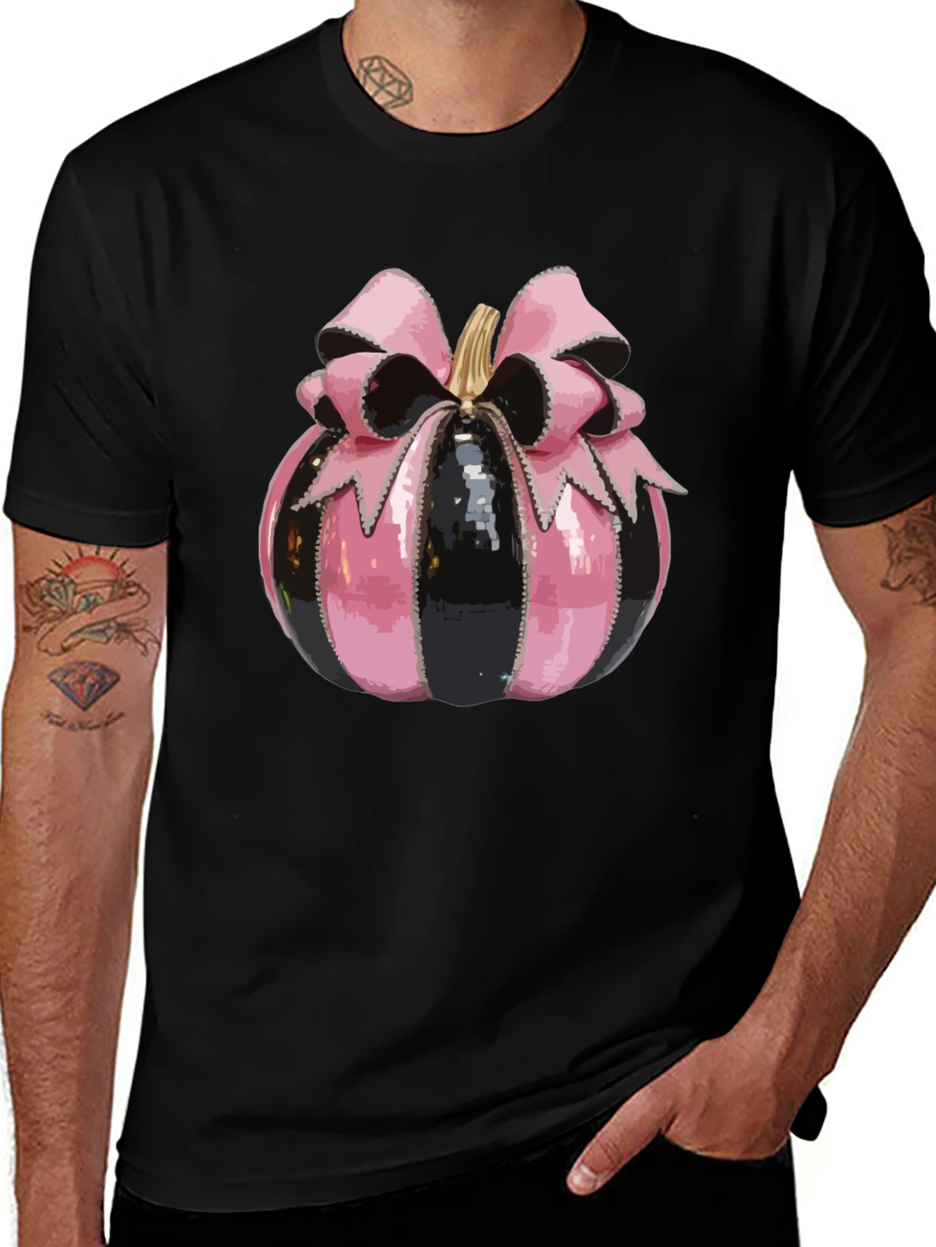 Pink & Black Pumpkin Bow T-Shirt - Halloween Style