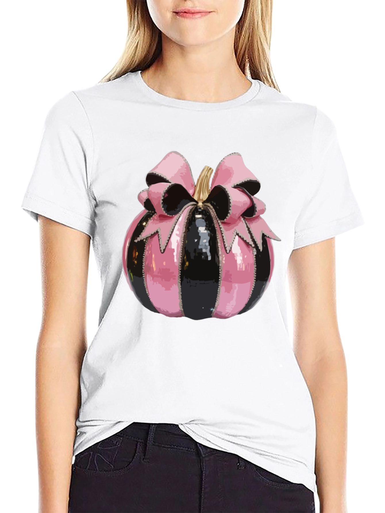 Pink & Black Pumpkin Bow T-Shirt - Halloween Style
