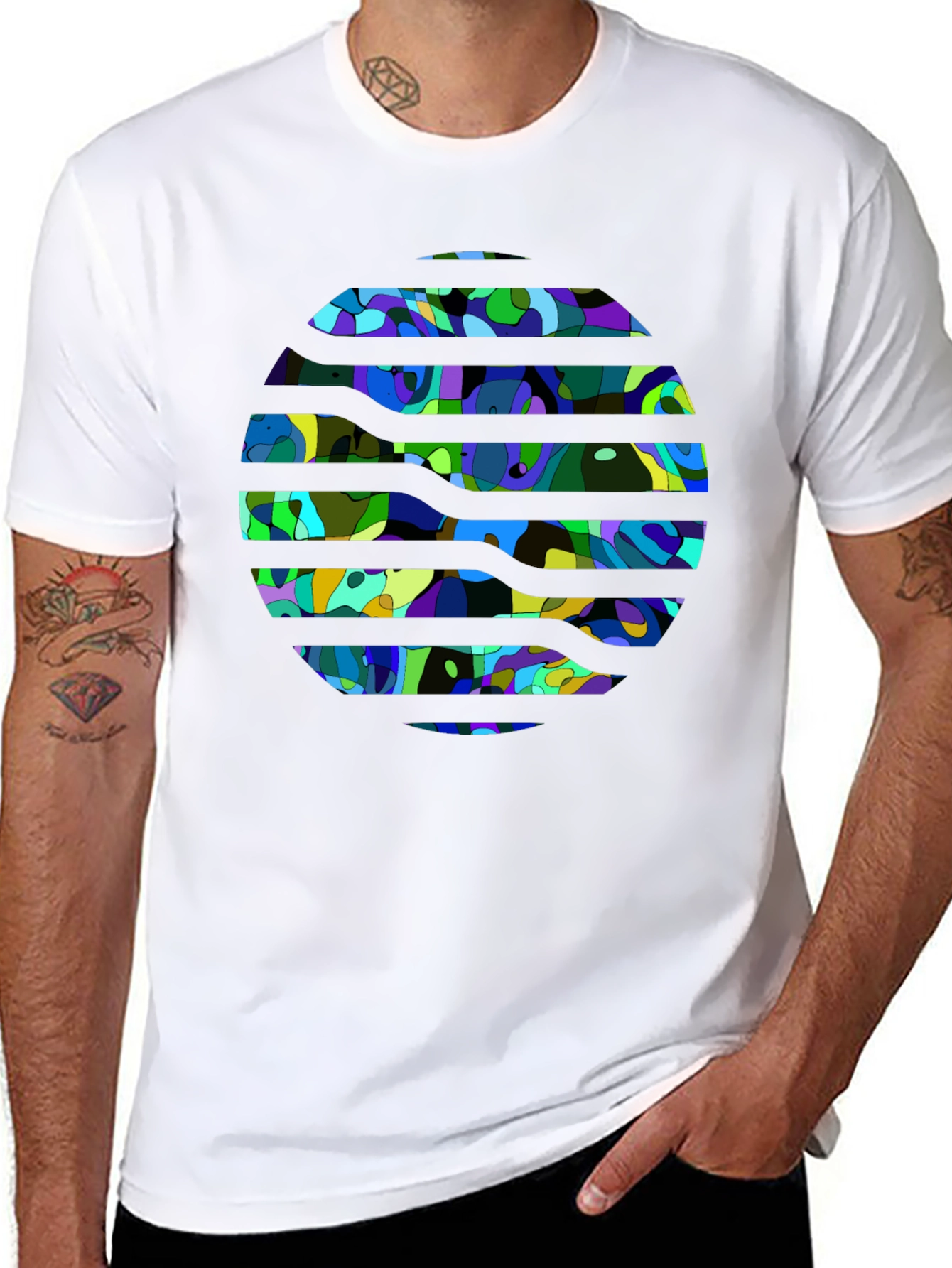 Abstract Geometric Print Black T-Shirt