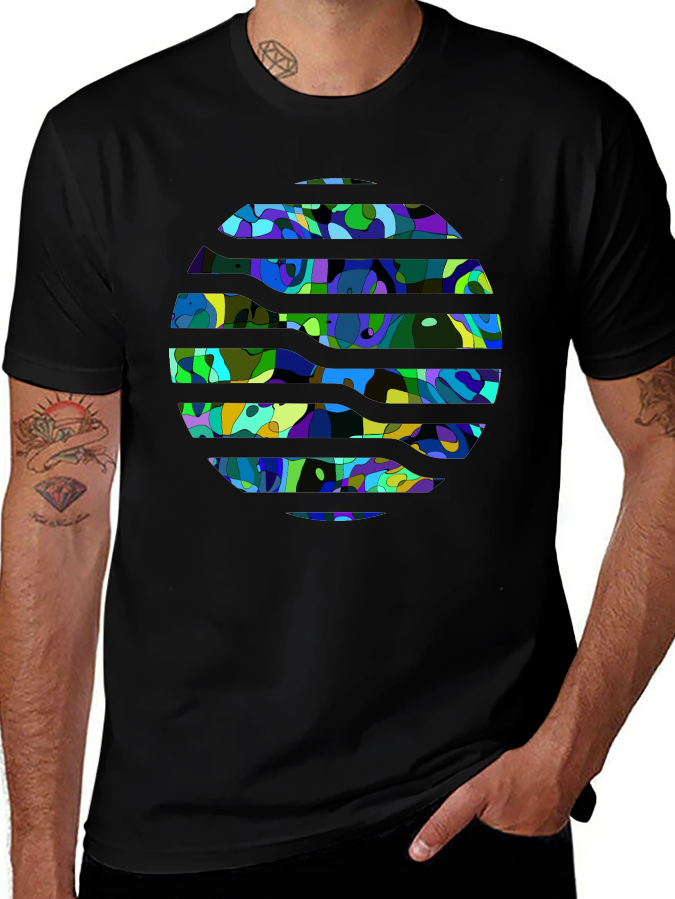 Abstract Geometric Print Black T-Shirt
