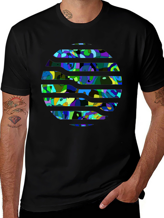 Abstract Geometric Print Black T-Shirt