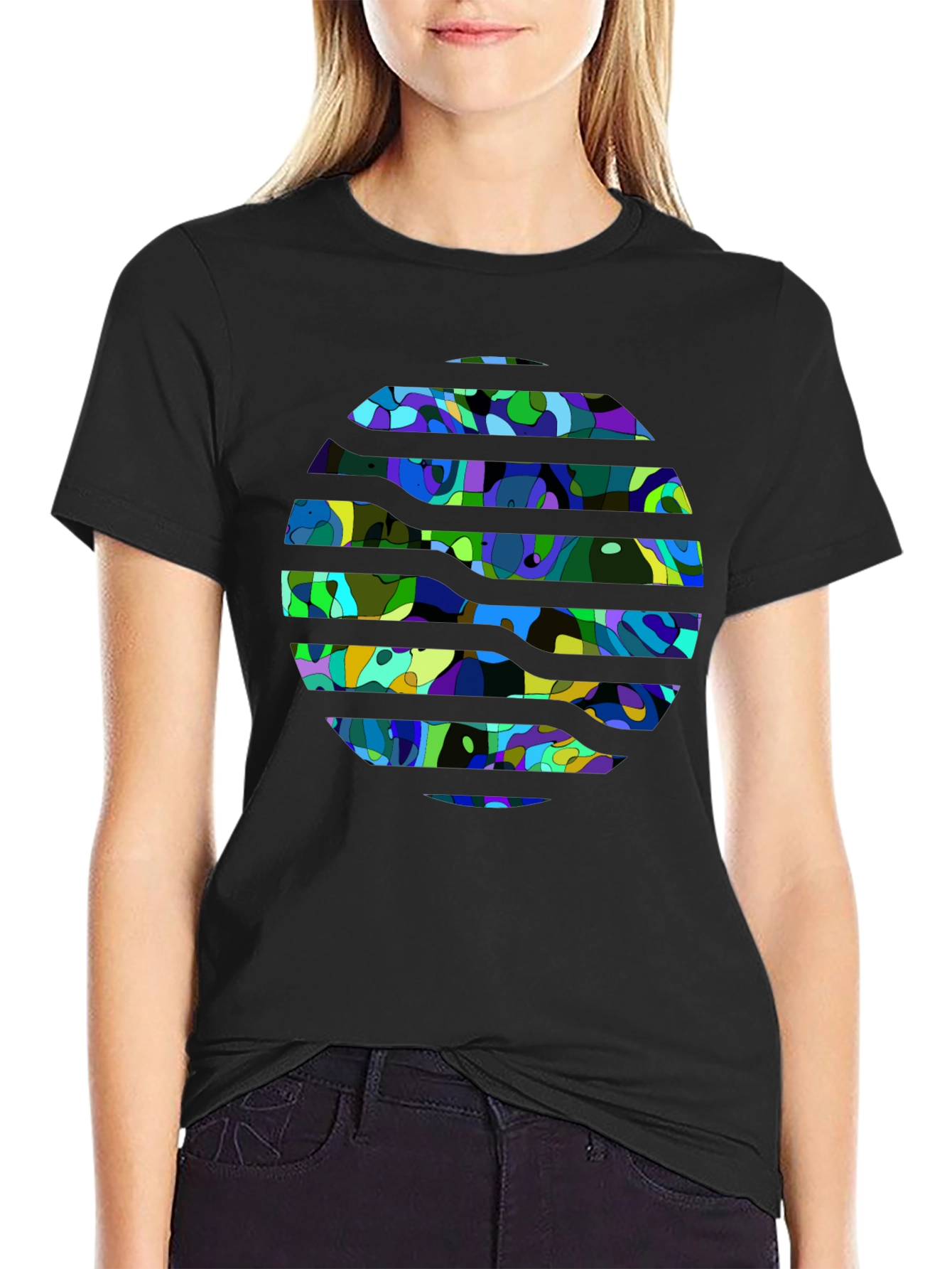 Abstract Geometric Print Black T-Shirt