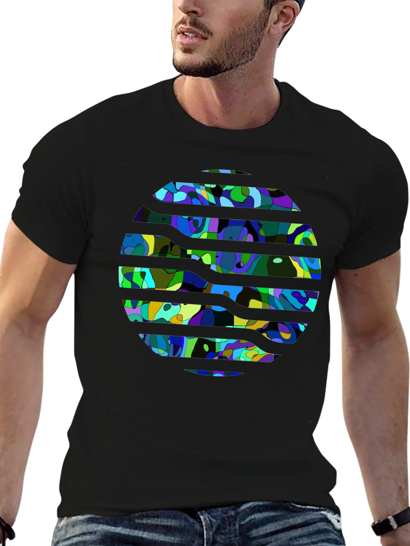 Abstract Geometric Print Black T-Shirt