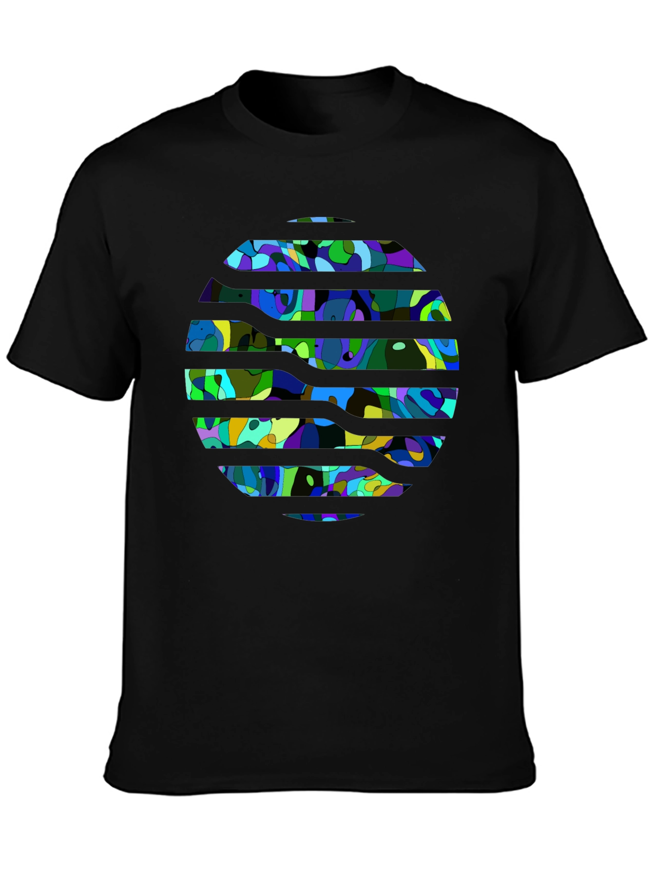 Abstract Geometric Print Black T-Shirt
