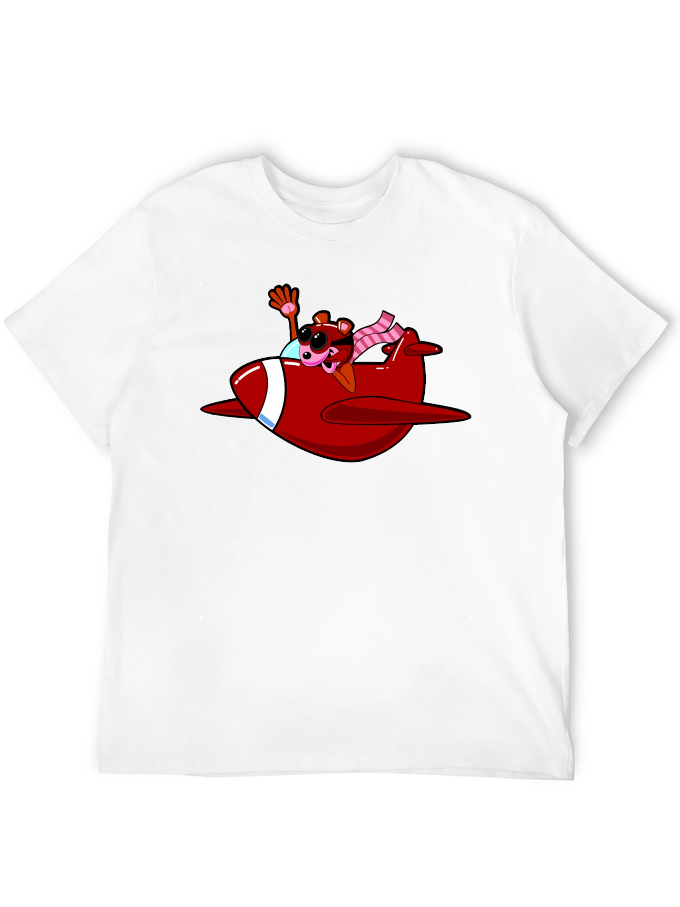 Cartoon Bear in Plane Black T-Shirt
