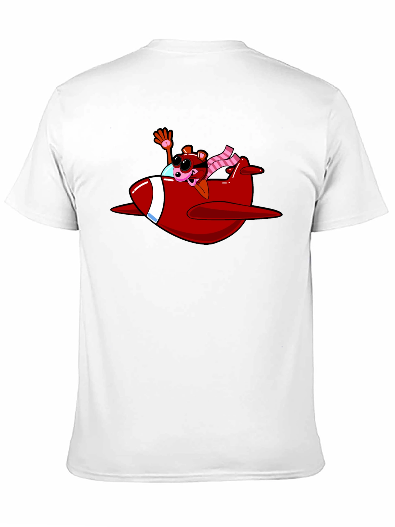 Cartoon Bear in Plane Black T-Shirt