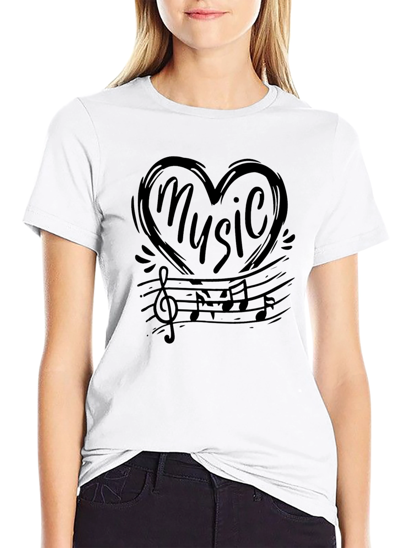 Music Heartbeat Graphic T-Shirt - Black