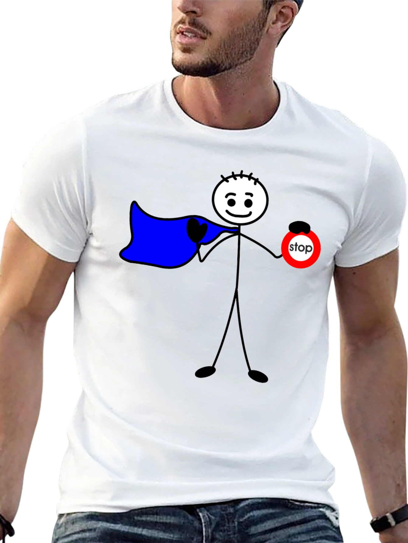 Funny Stick Figure Superhero T-Shirt - Stop Sign