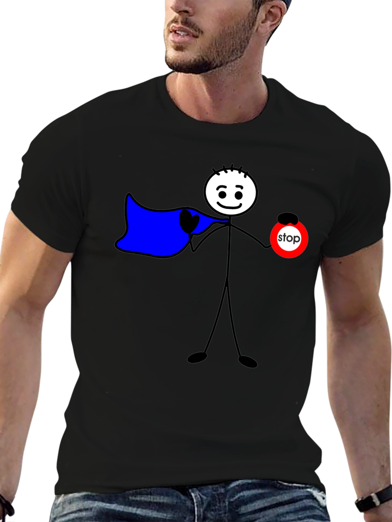 Funny Stick Figure Superhero T-Shirt - Stop Sign