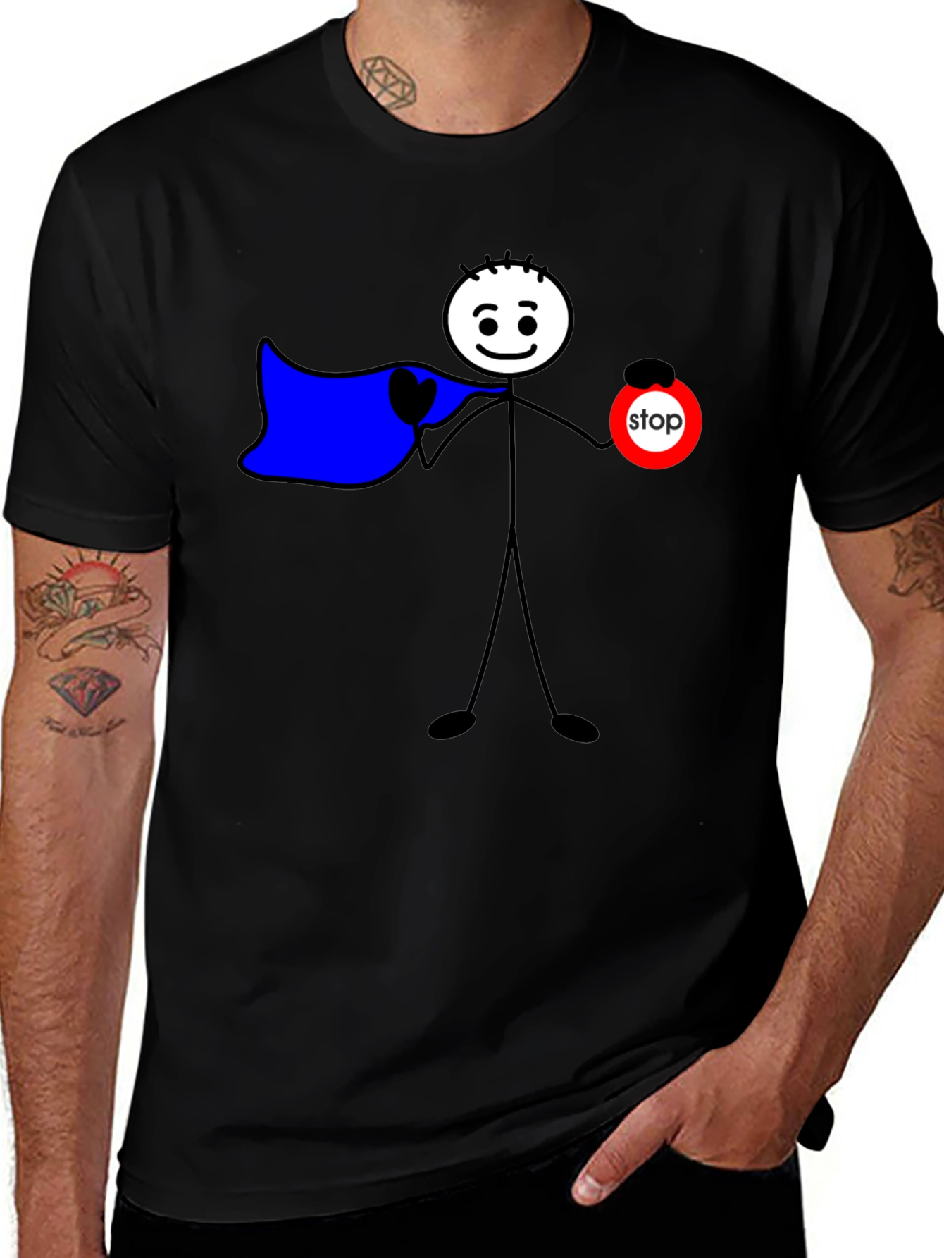 Funny Stick Figure Superhero T-Shirt - Stop Sign